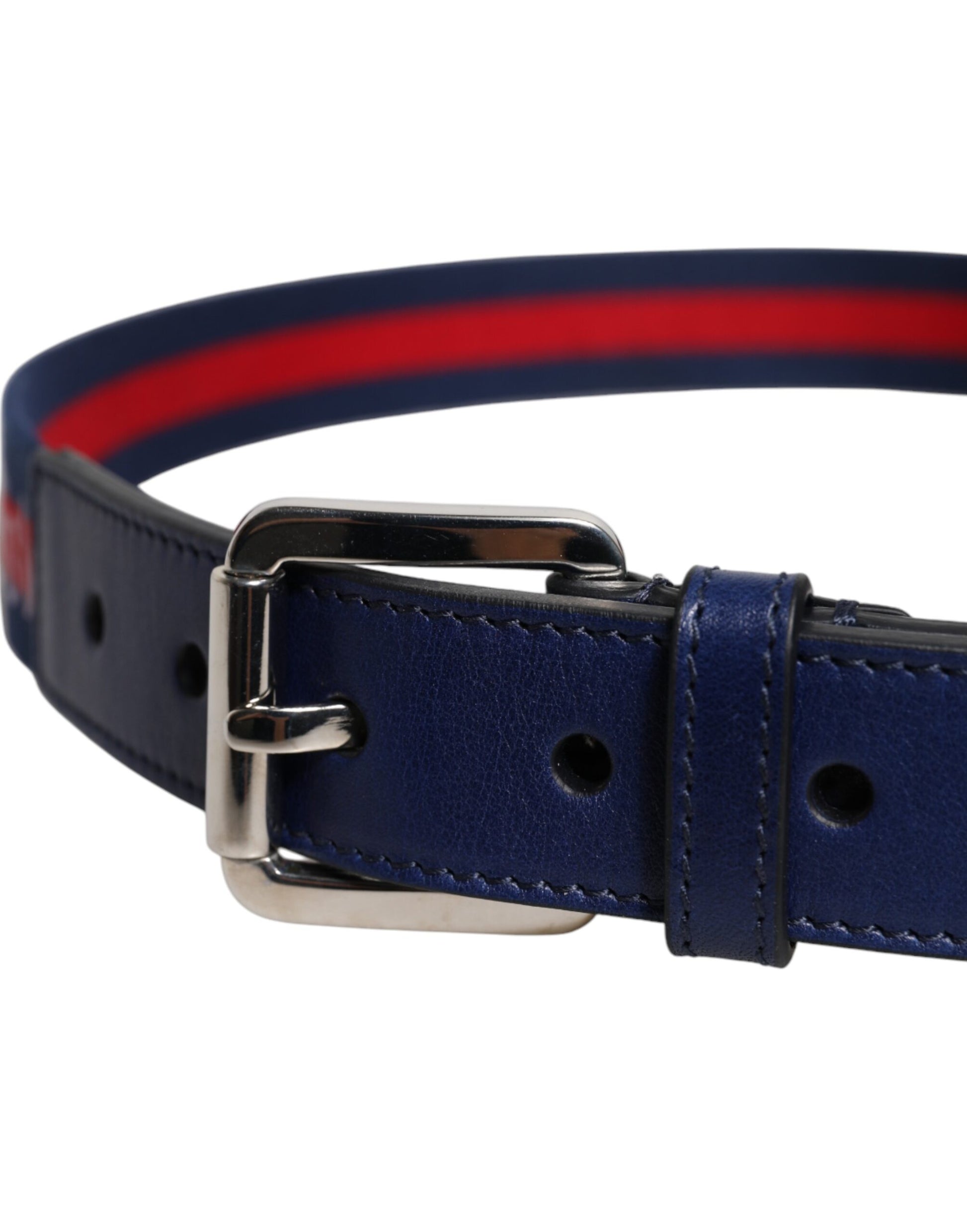 Dolce & Gabbana Blue Cotton Leather Printed Metal Buckle Belt - ACCEXO
