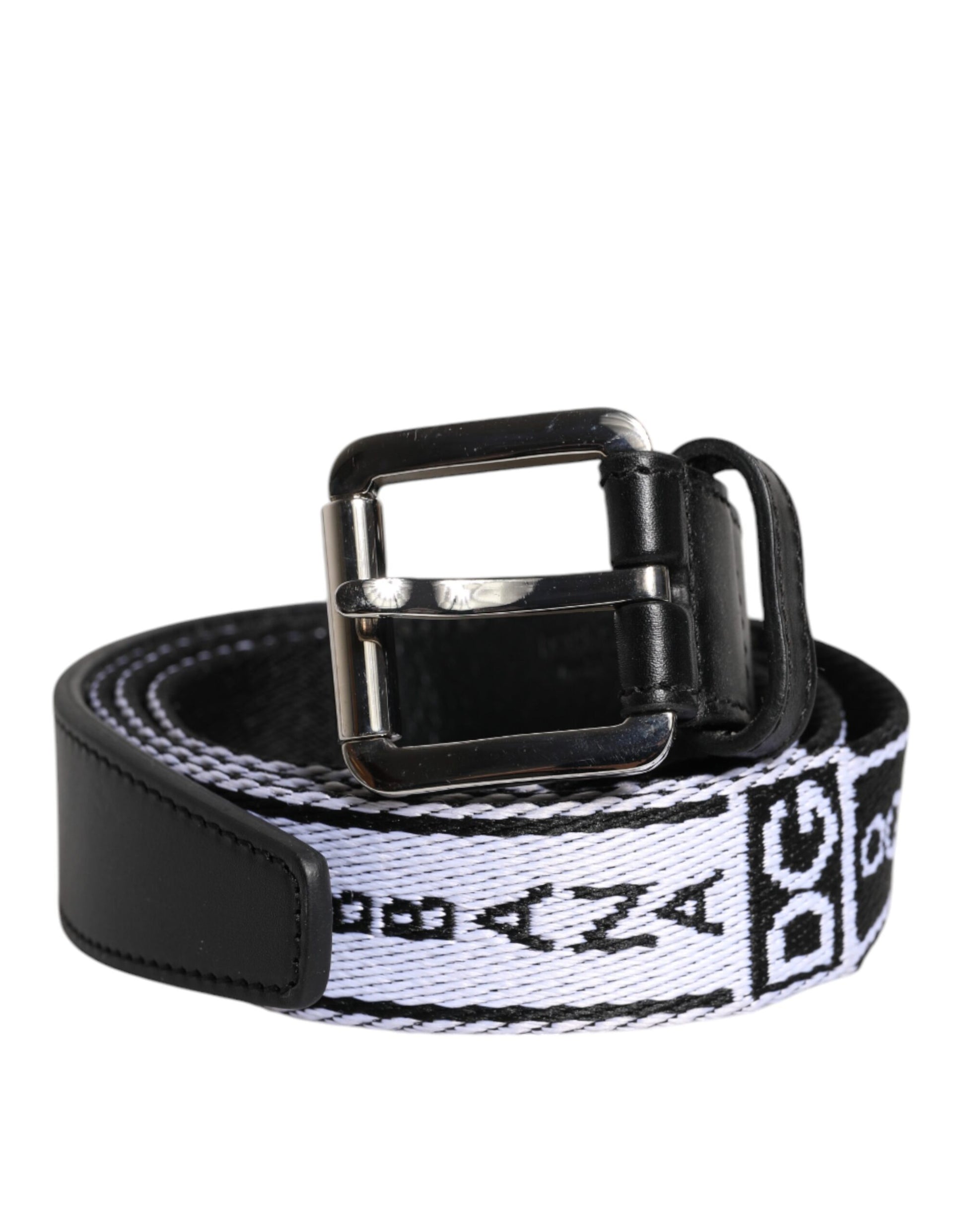 Dolce & Gabbana Black White Printed Metal Logo Buckle Belt - ACCEXO