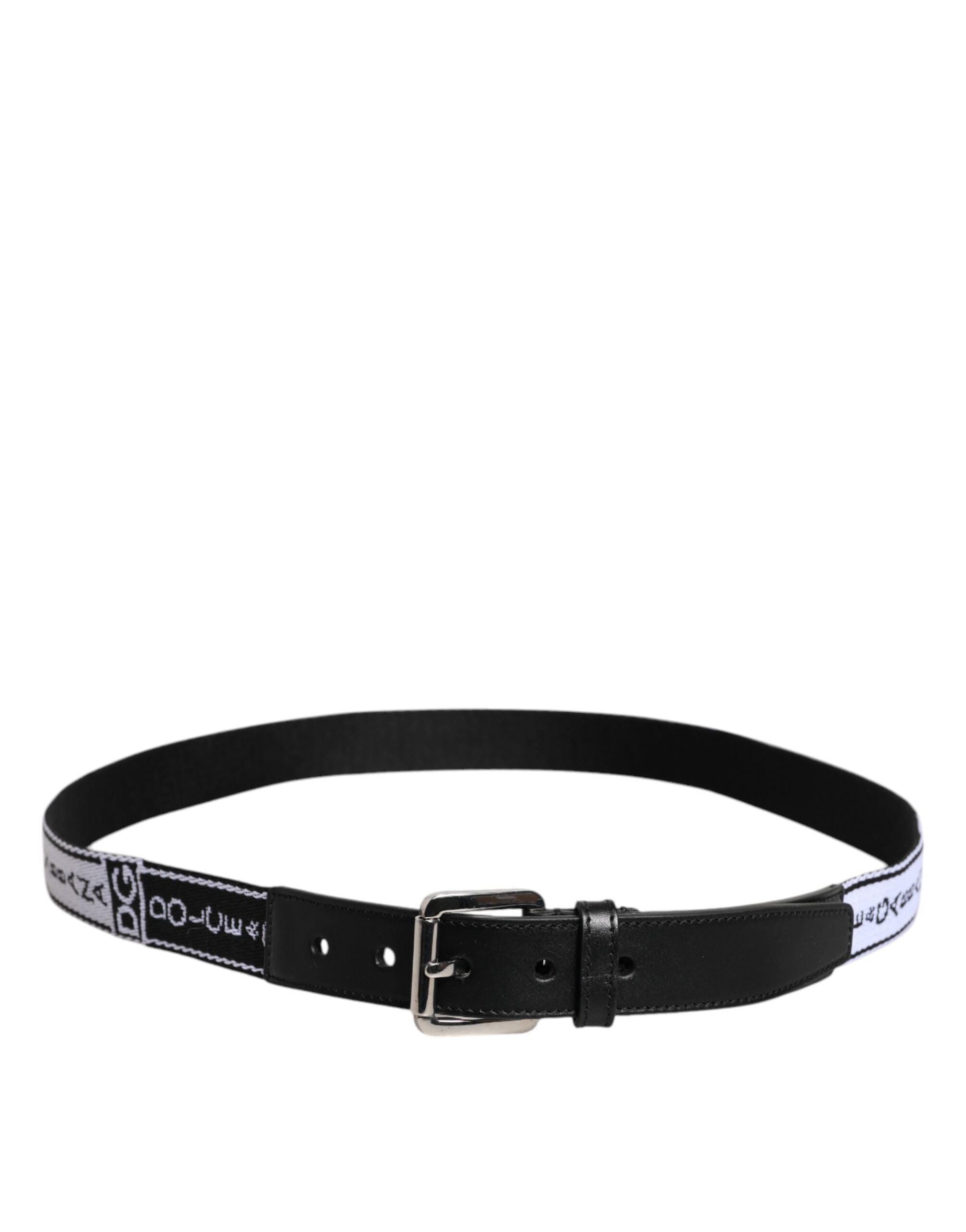 Dolce & Gabbana Black White Printed Metal Logo Buckle Belt - ACCEXO
