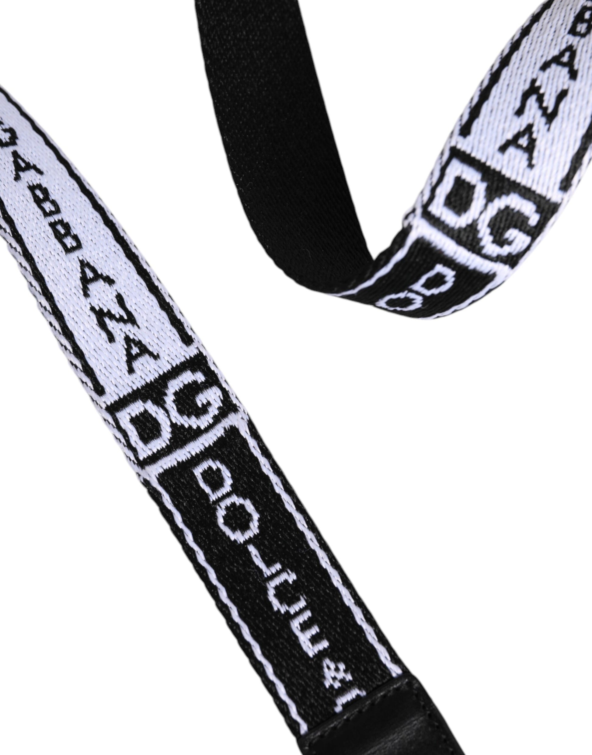 Dolce & Gabbana Black White Printed Metal Logo Buckle Belt - ACCEXO