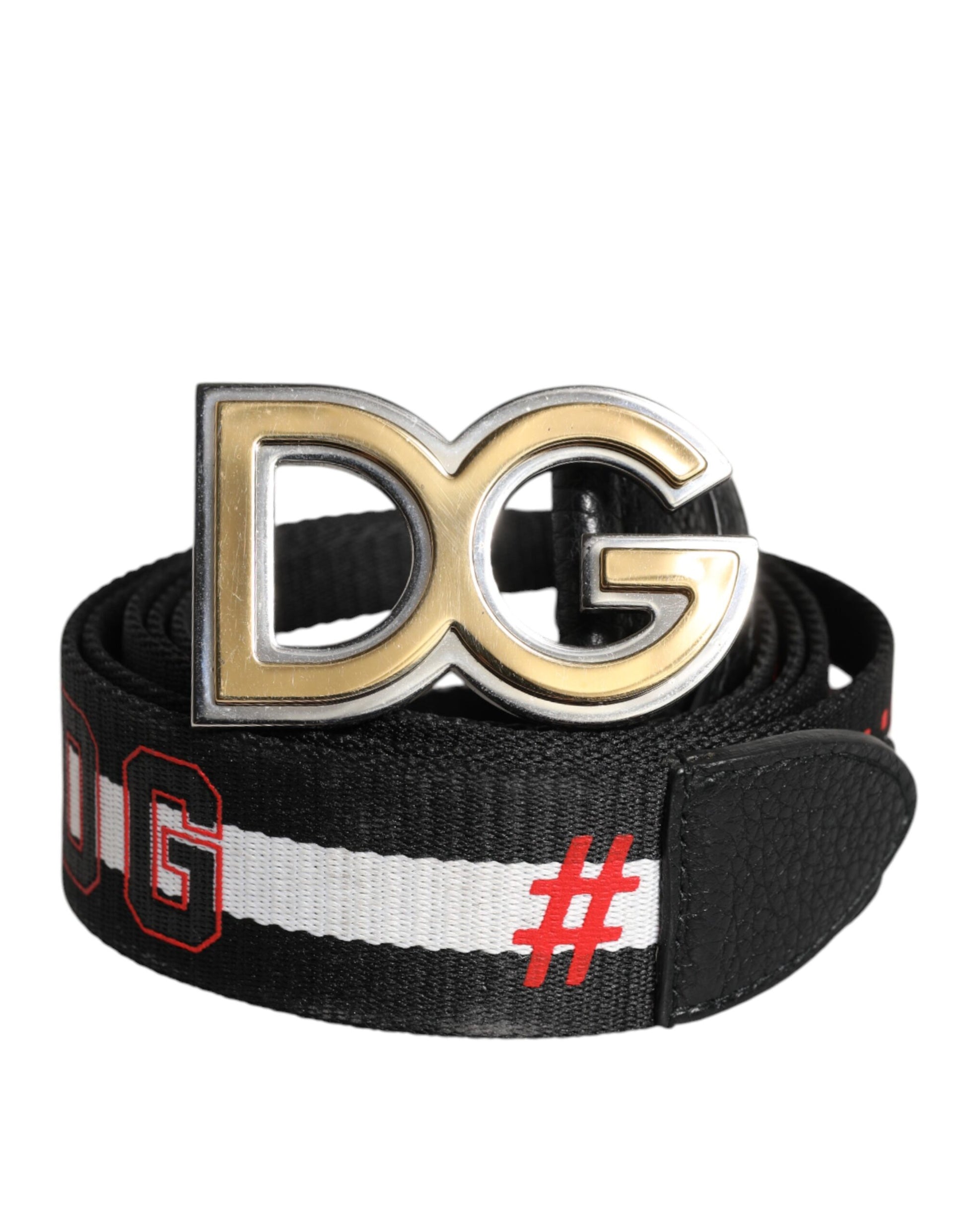 Dolce & Gabbana Black White Printed Metal Logo Buckle Belt - ACCEXO