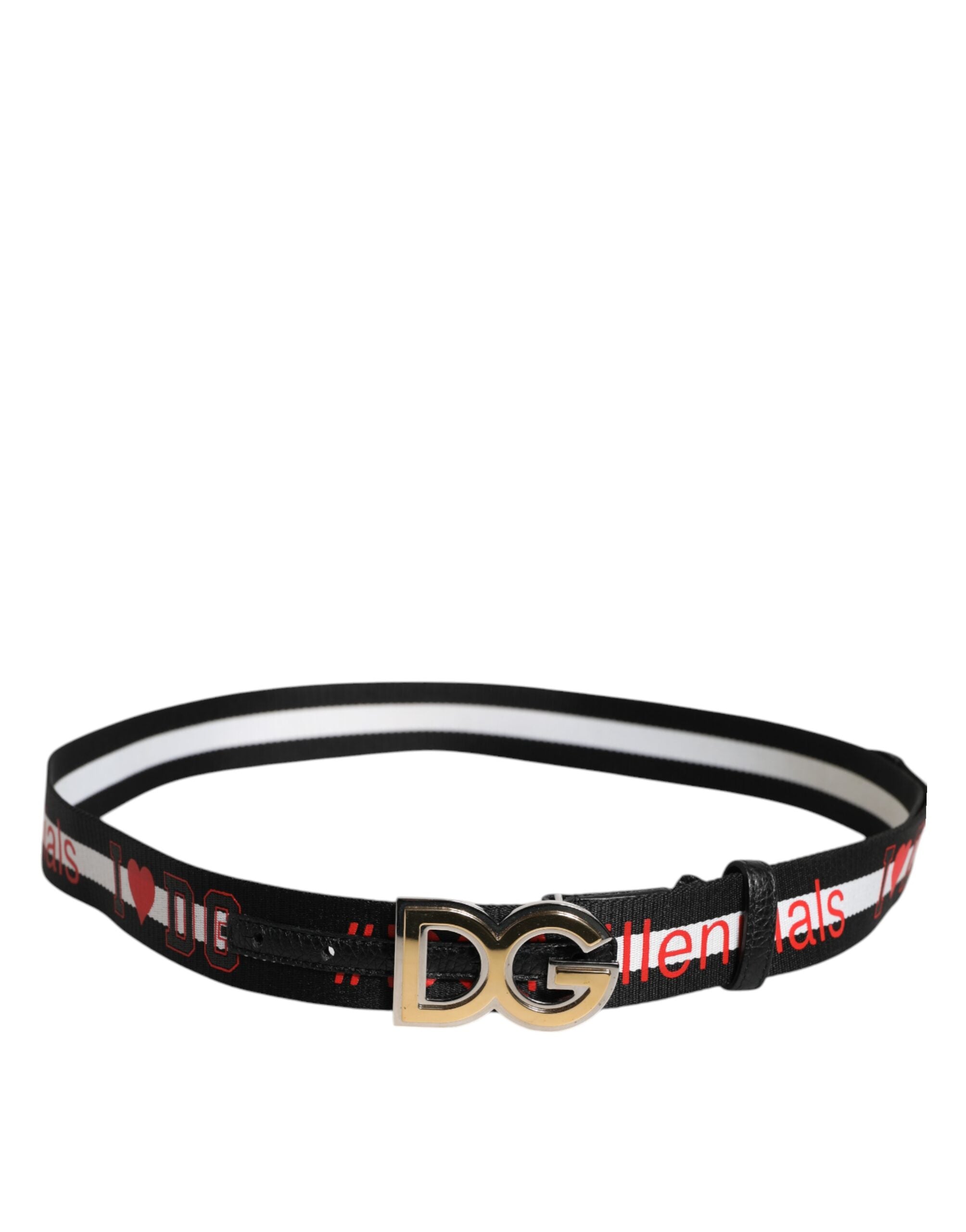 Dolce & Gabbana Black White Printed Metal Logo Buckle Belt - ACCEXO