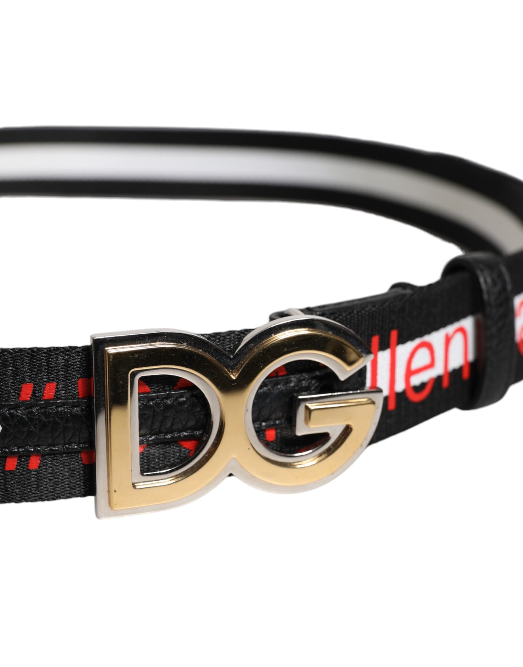 Dolce & Gabbana Black White Printed Metal Logo Buckle Belt - ACCEXO