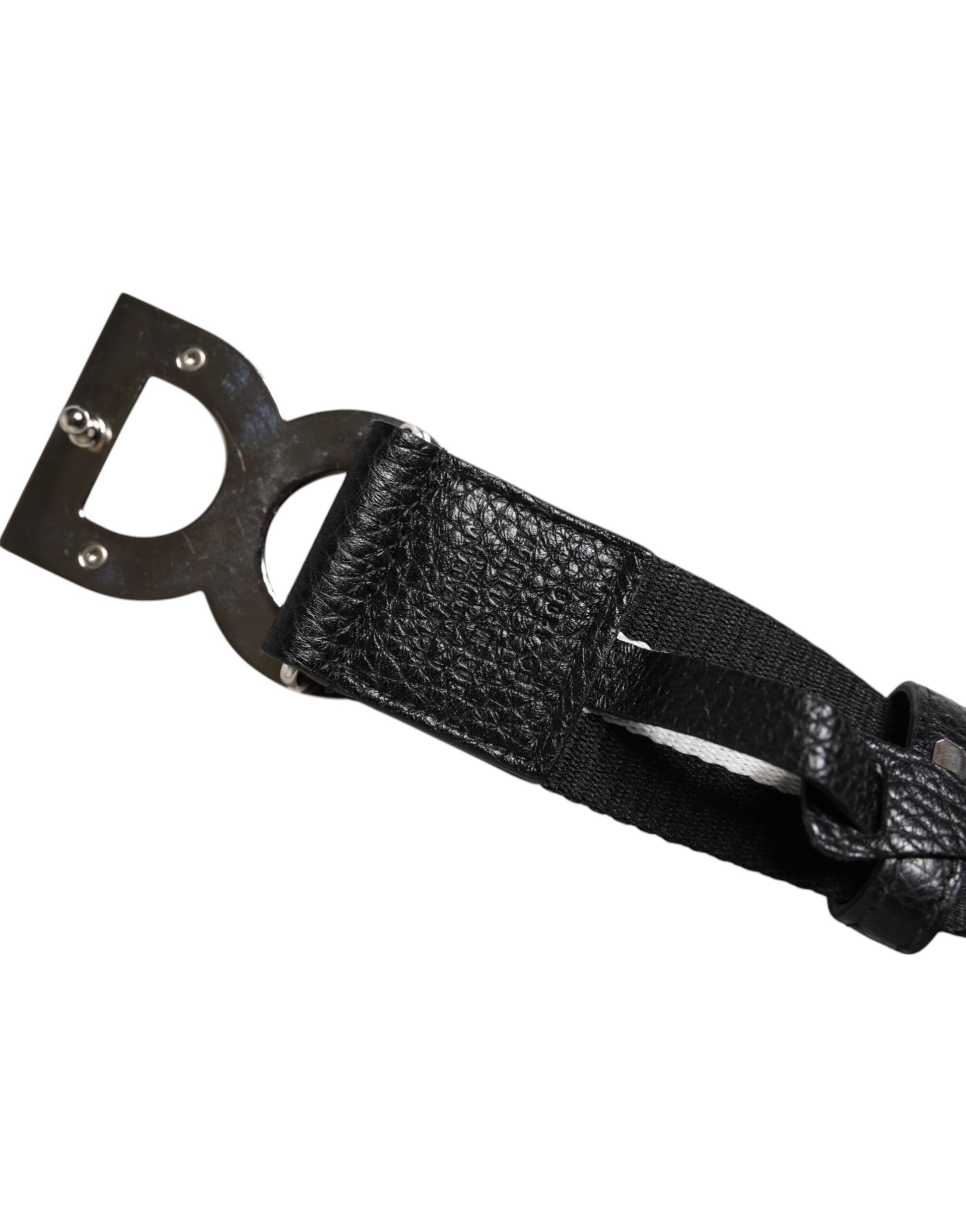 Dolce & Gabbana Black White Printed Metal Logo Buckle Belt - ACCEXO