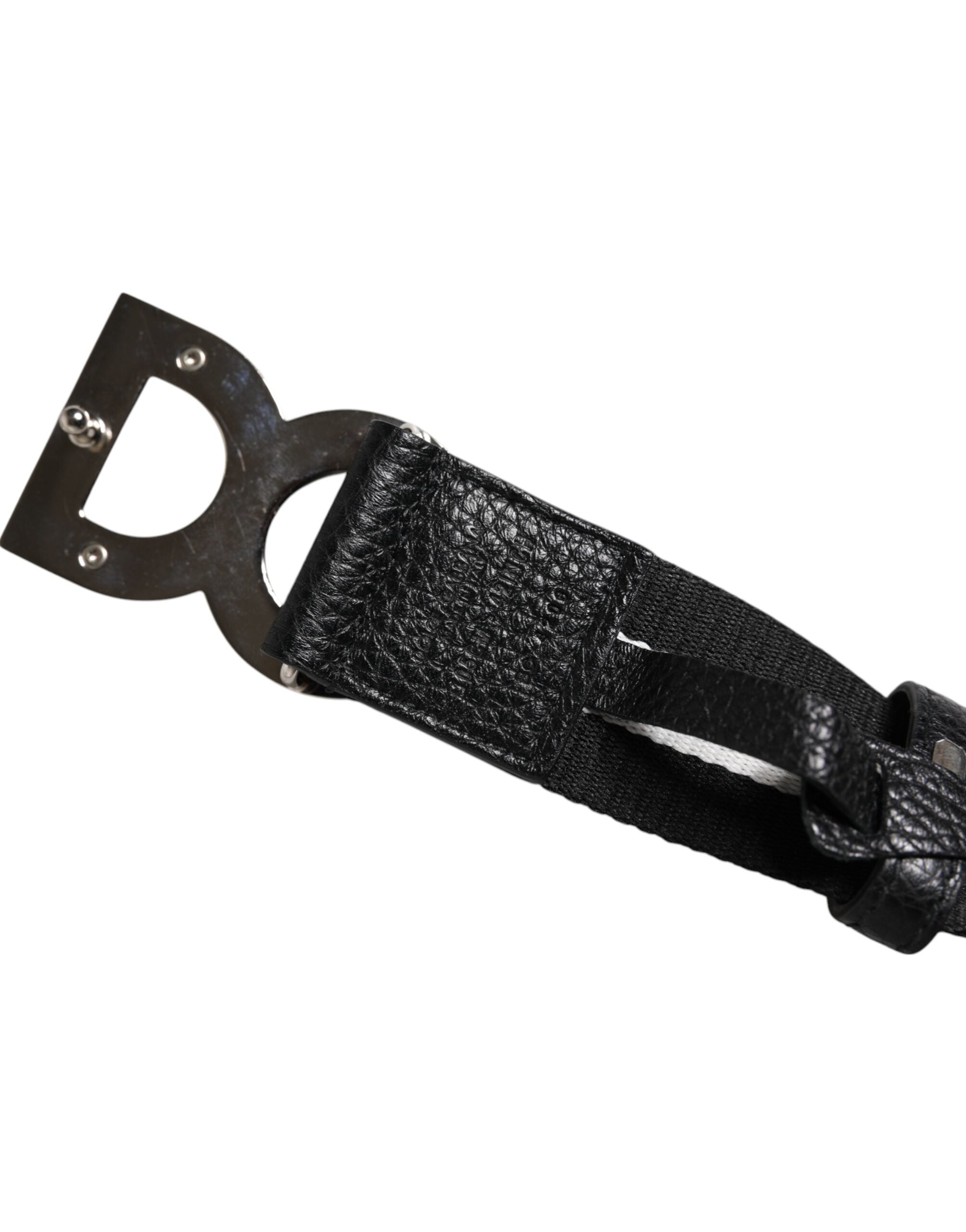 Dolce & Gabbana Black White Printed Metal Logo Buckle Belt - ACCEXO