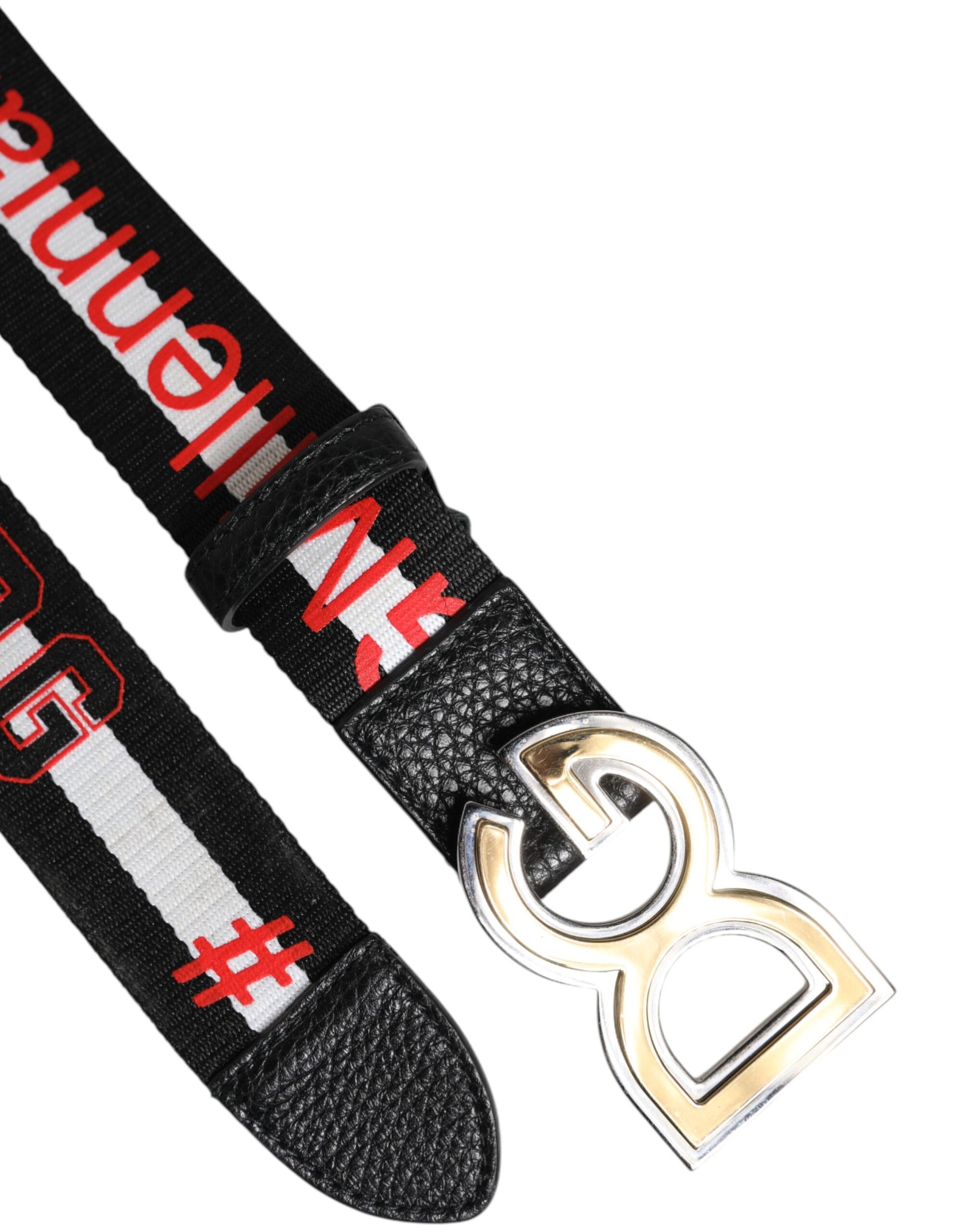 Dolce & Gabbana Black White Printed Metal Logo Buckle Belt - ACCEXO