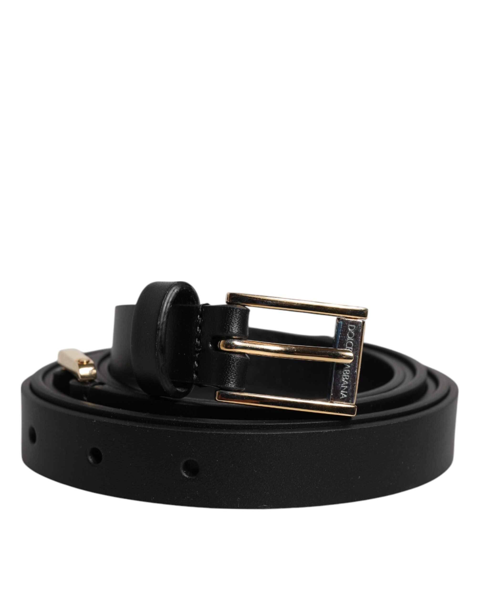 Dolce & Gabbana Black Calfskin Classic Metal Logo Buckle Belt for Men