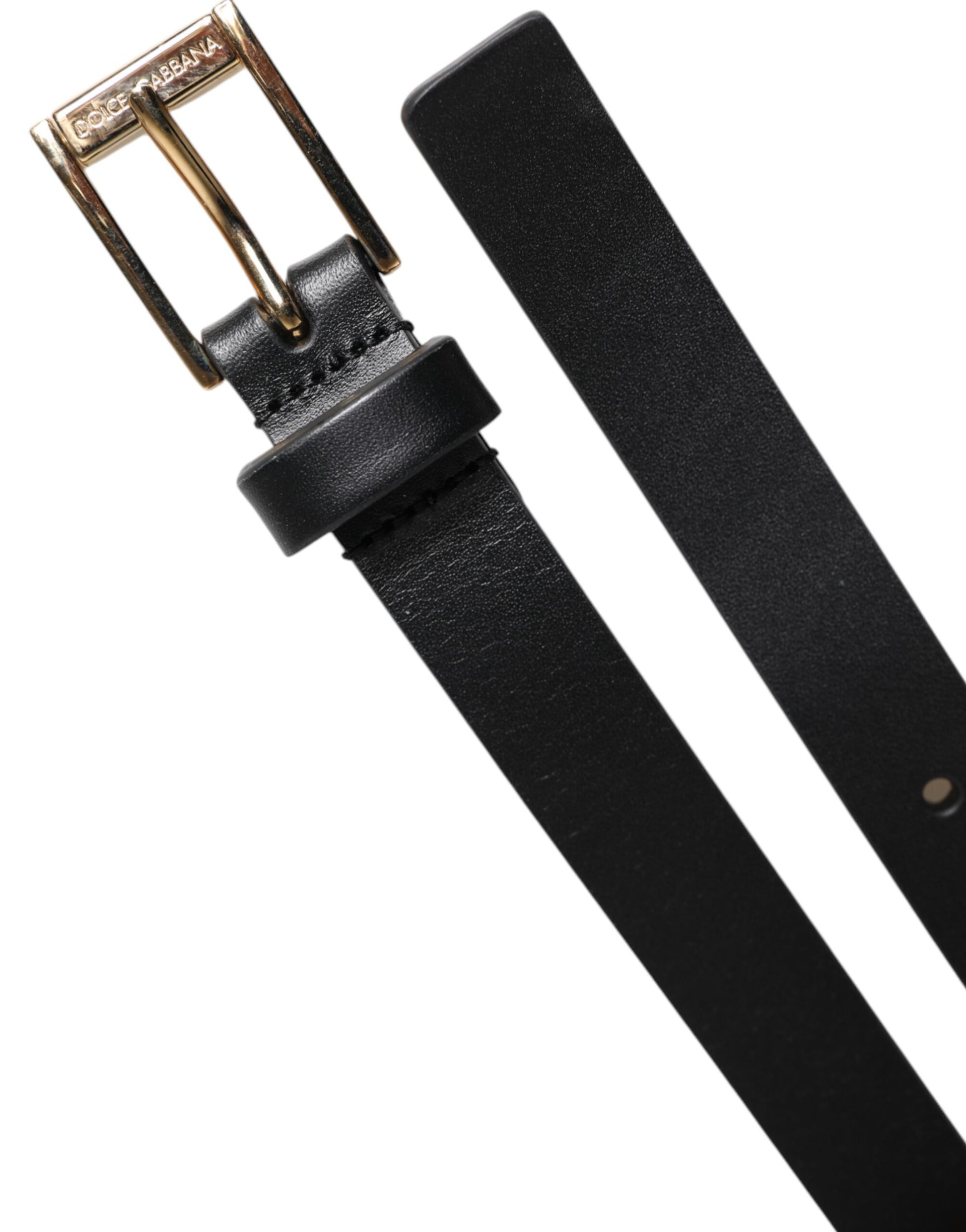 Dolce & Gabbana Black Calfskin Classic Metal Logo Buckle Belt - ACCEXO