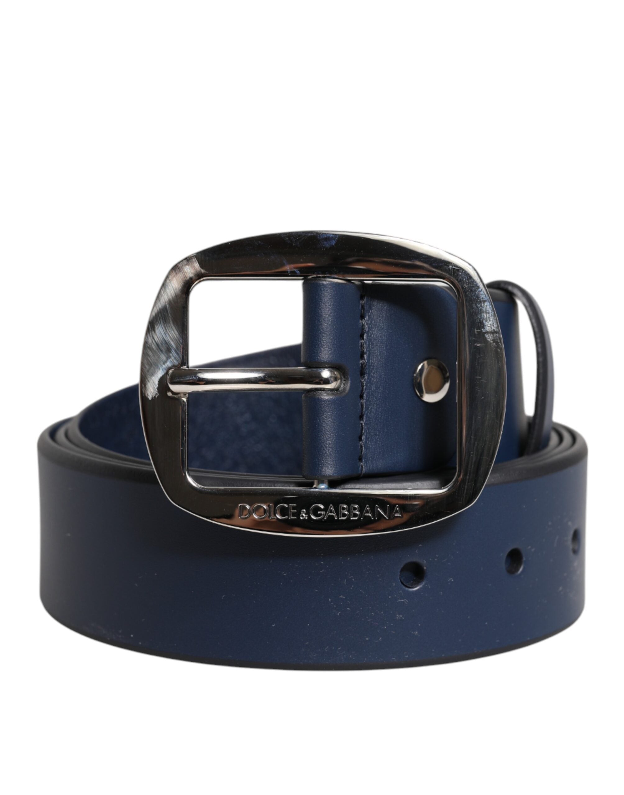 Dolce & Gabbana Blue Calf Leather Classic Metal Buckle Belt for Men