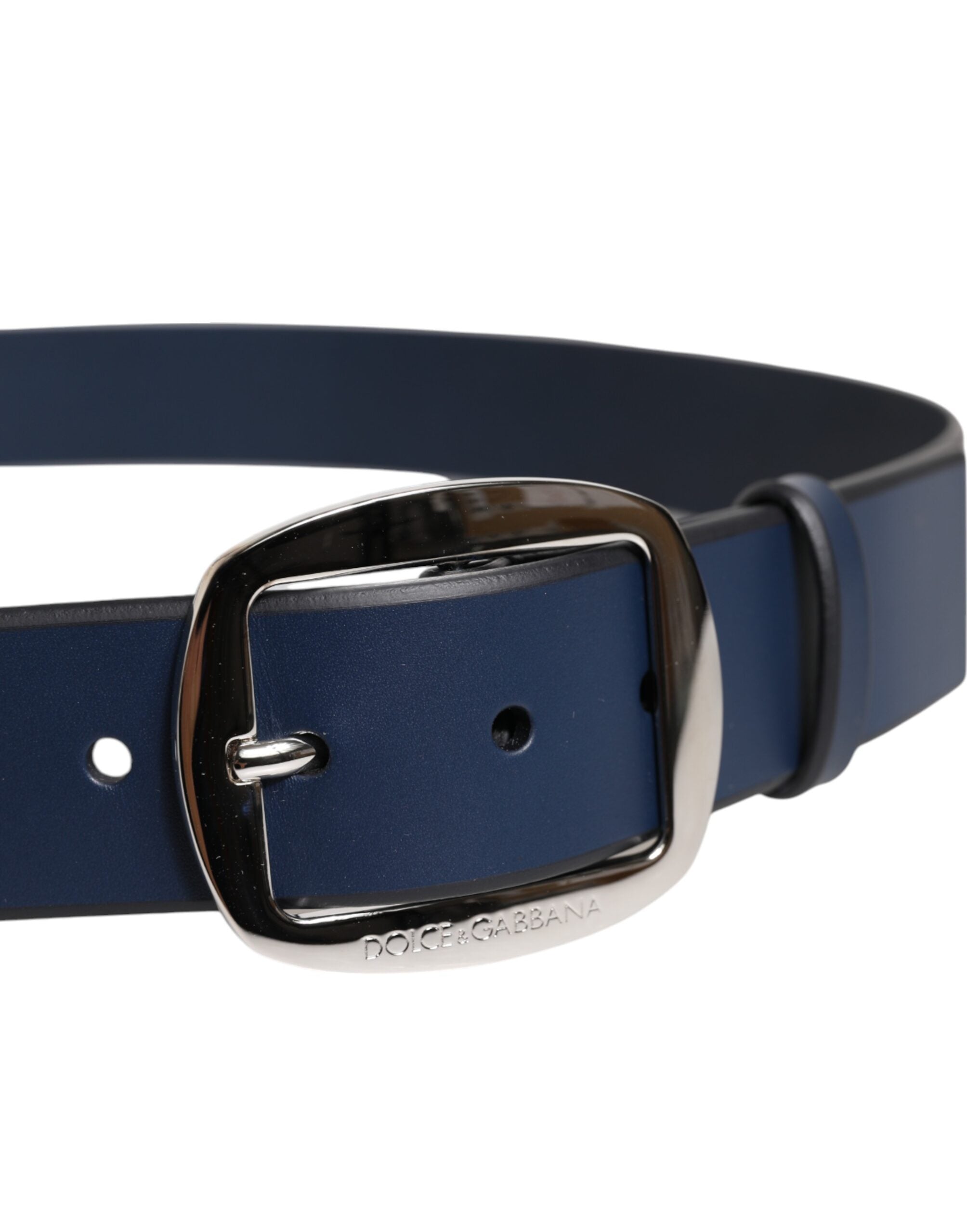 Dolce & Gabbana Blue Calf Leather Classic Metal Buckle Belt - ACCEXO