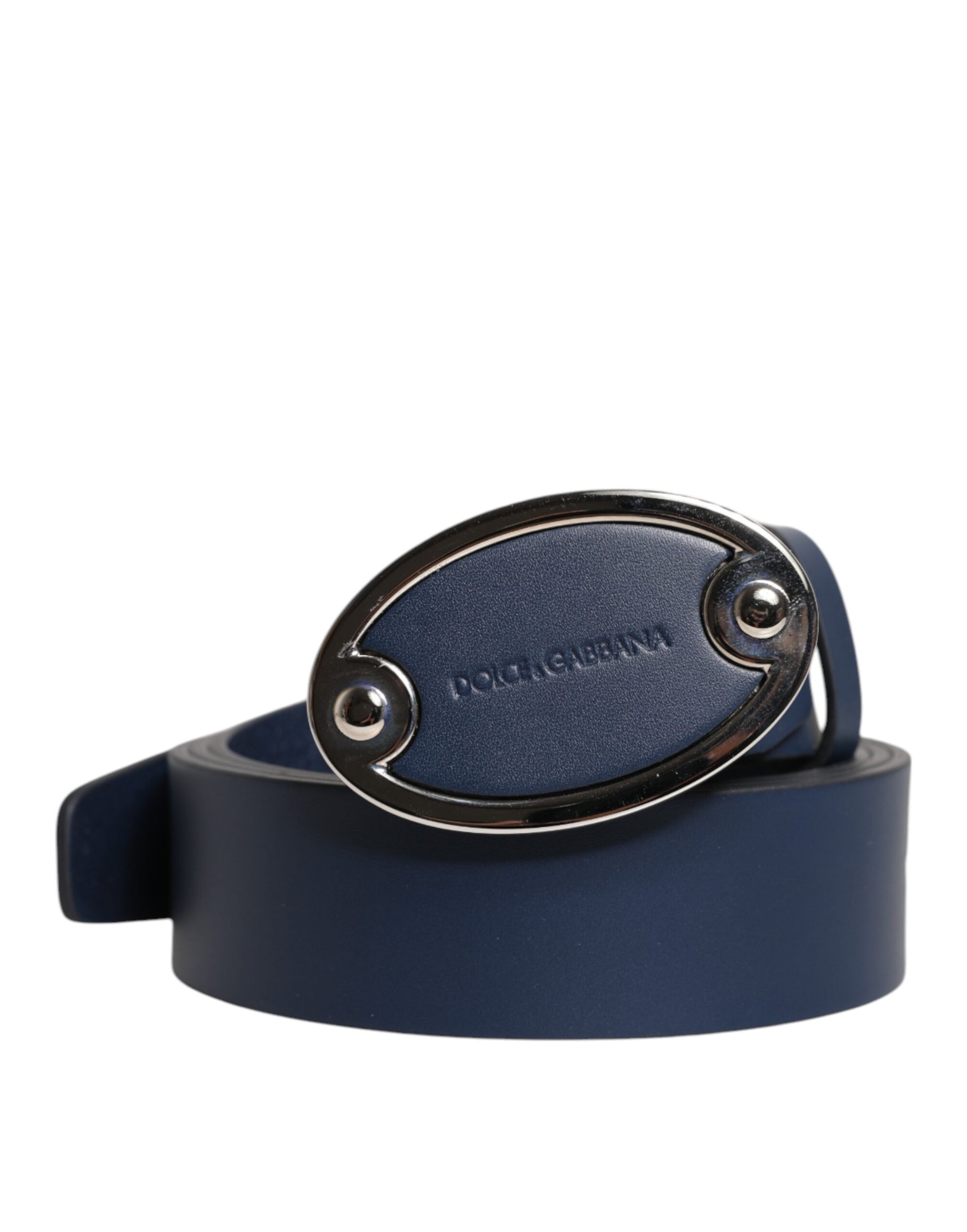 Dolce & Gabbana Blue Leather Classic Metal Logo Buckle Belt - ACCEXO
