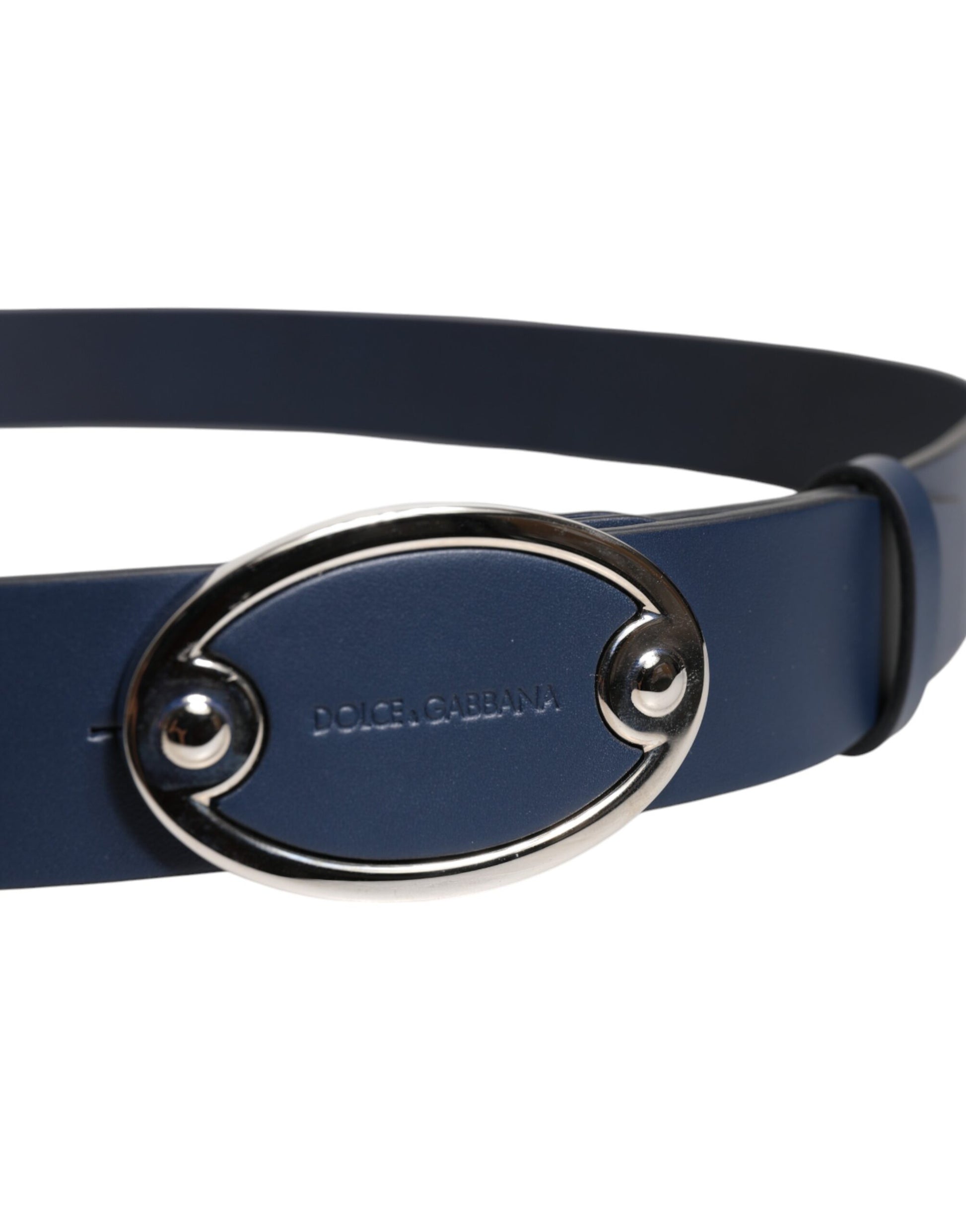 Dolce & Gabbana Blue Leather Classic Metal Logo Buckle Belt - ACCEXO