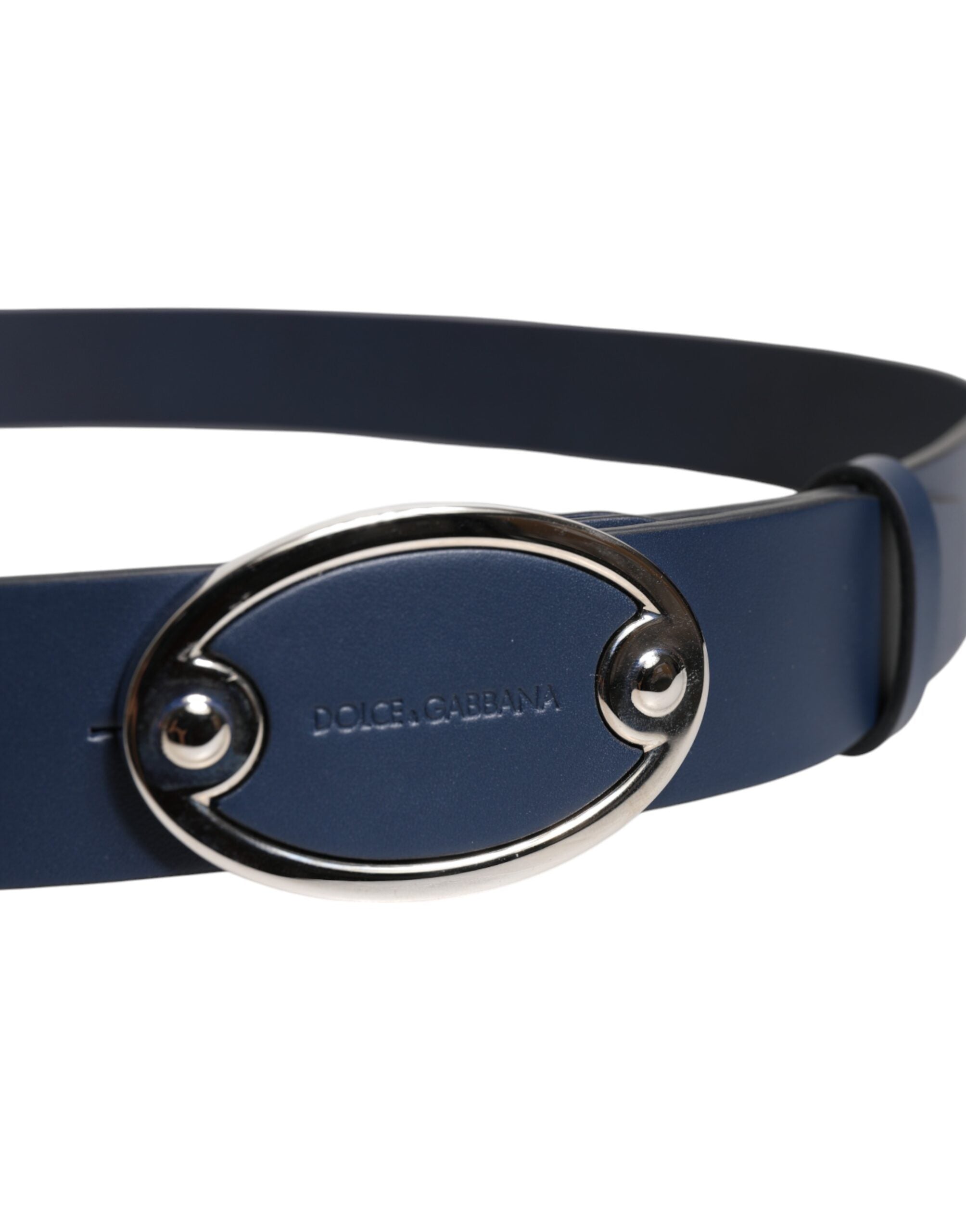 Dolce & Gabbana Blue Leather Classic Metal Logo Buckle Belt - ACCEXO