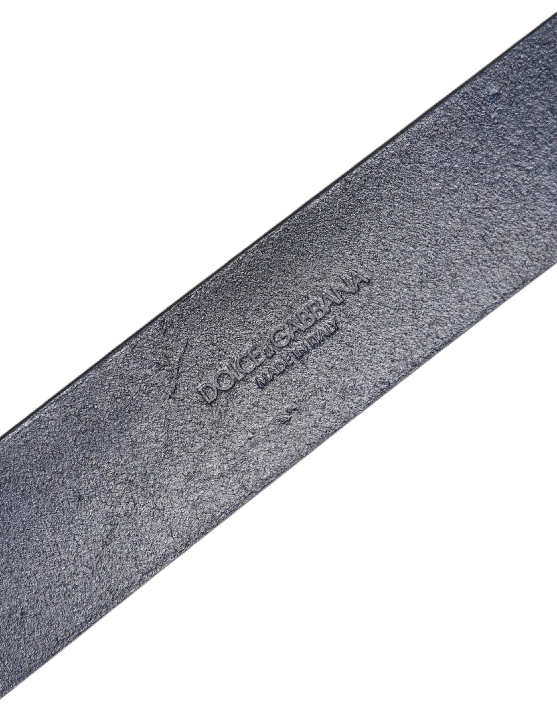 Dolce & Gabbana Blue Leather Classic Metal Logo Buckle Belt - ACCEXO