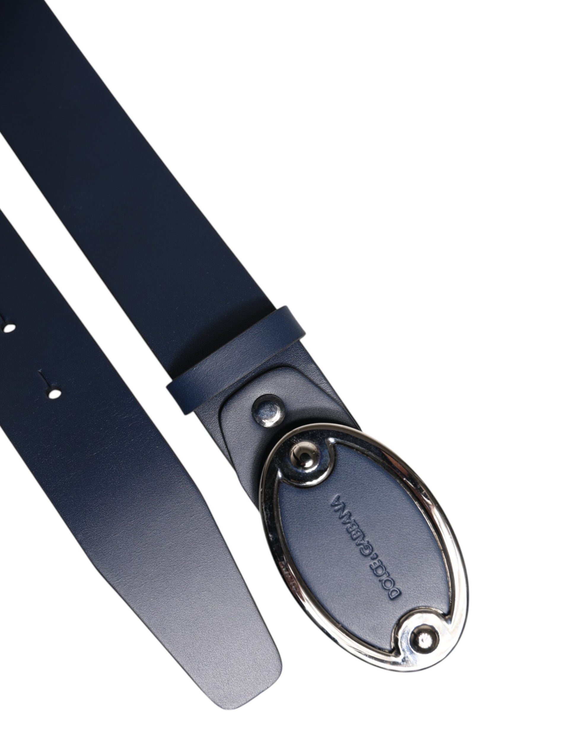 Dolce & Gabbana Blue Leather Classic Metal Logo Buckle Belt - ACCEXO