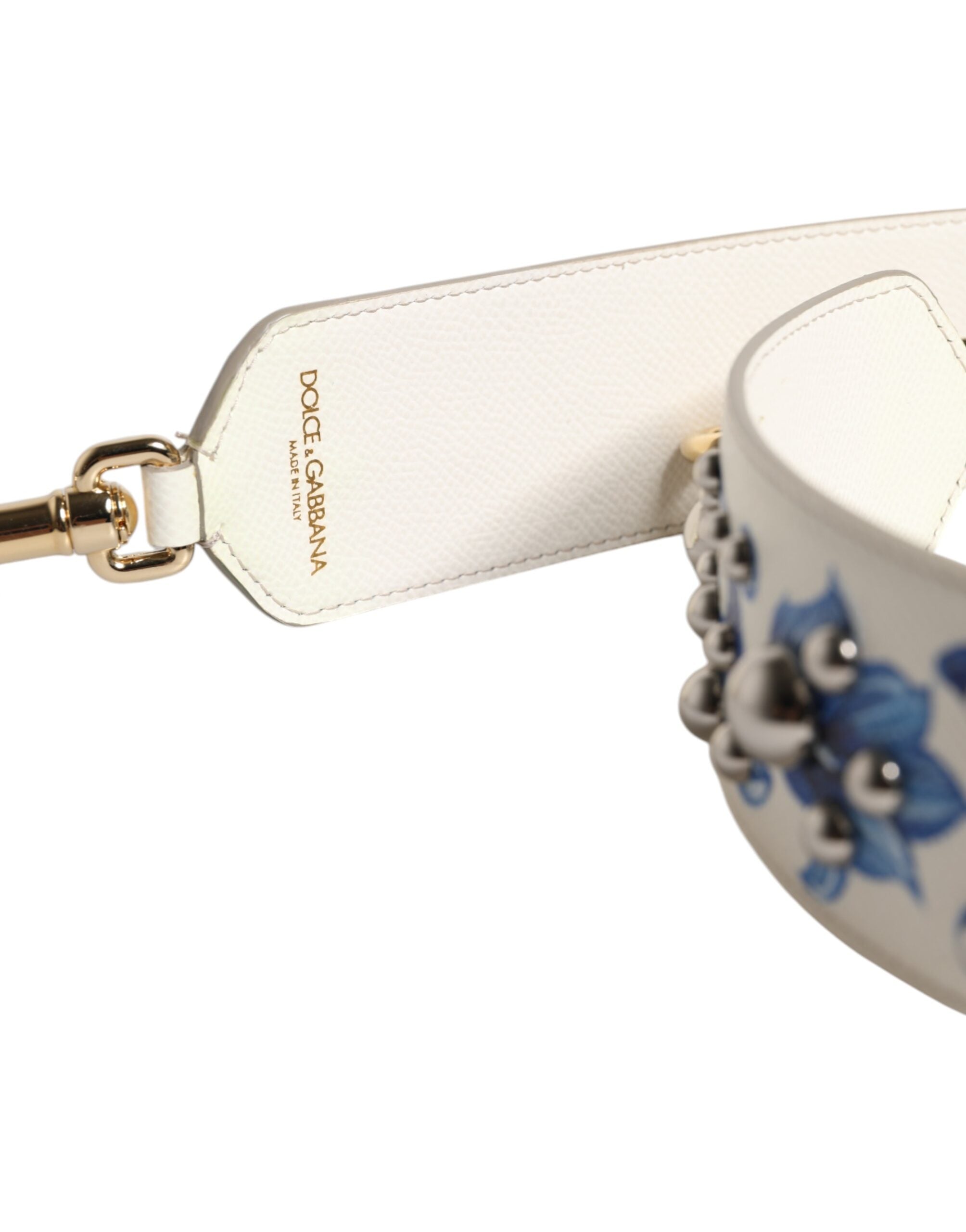 Dolce & Gabbana White Blue Floral Leather Stud Shoulder Strap - ACCEXO