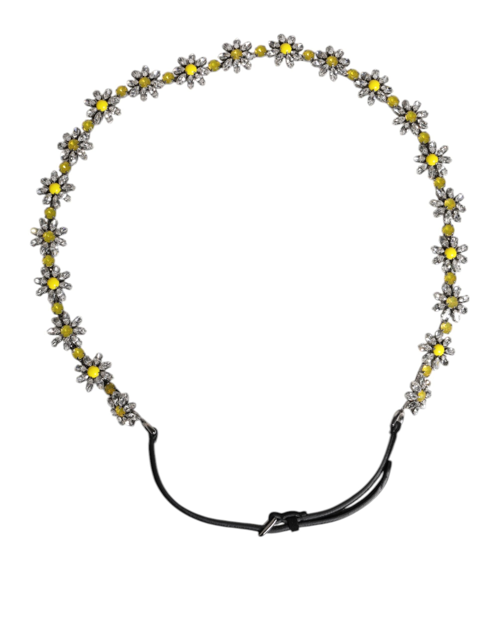 Dolce & Gabbana Black Leather Daisy Crystal Embellish Waist Belt - ACCEXO