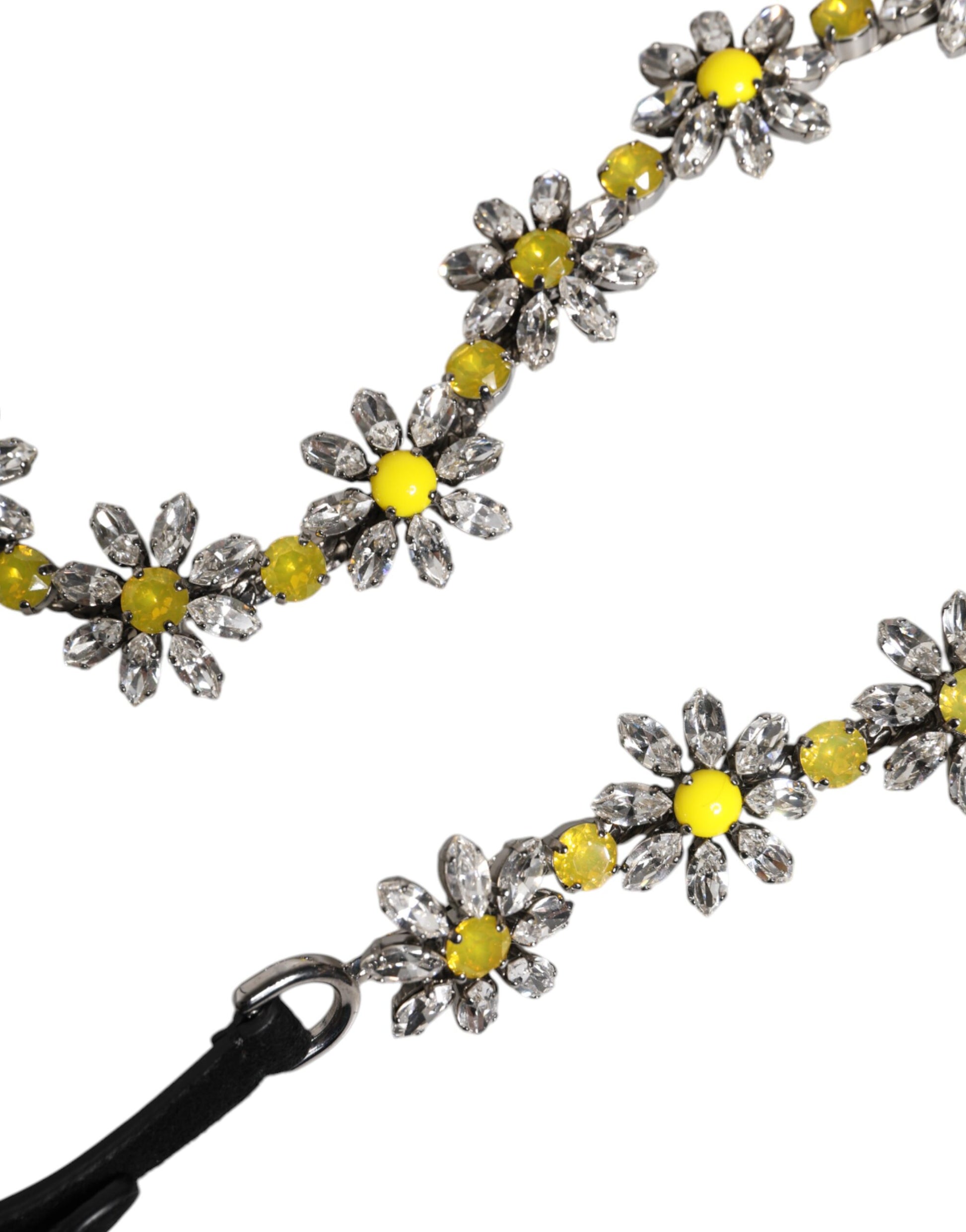 Dolce & Gabbana Black Leather Daisy Crystal Embellish Waist Belt - ACCEXO