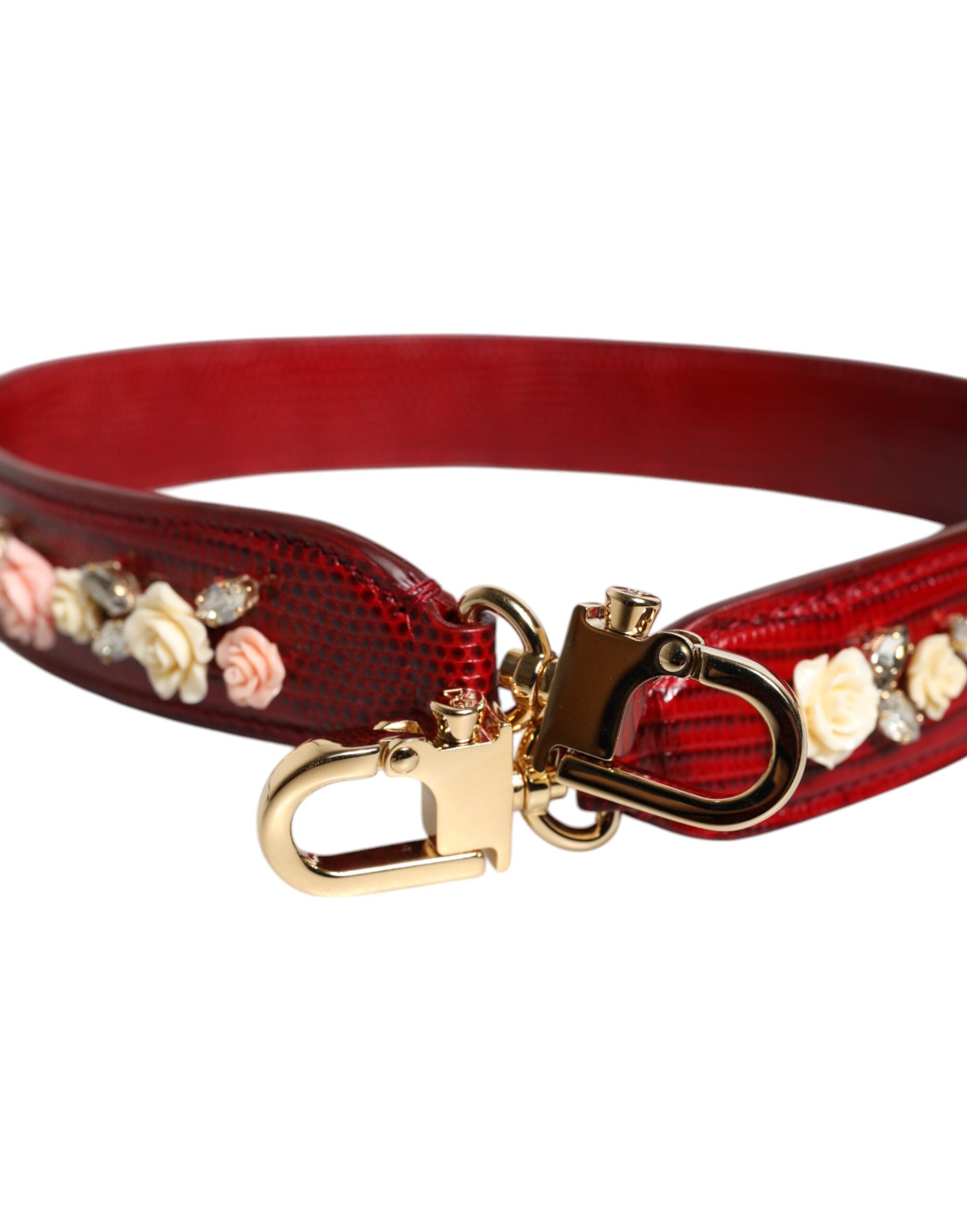 Dolce & Gabbana Red Leather Floral Embellish Bag Shoulder Strap - ACCEXO