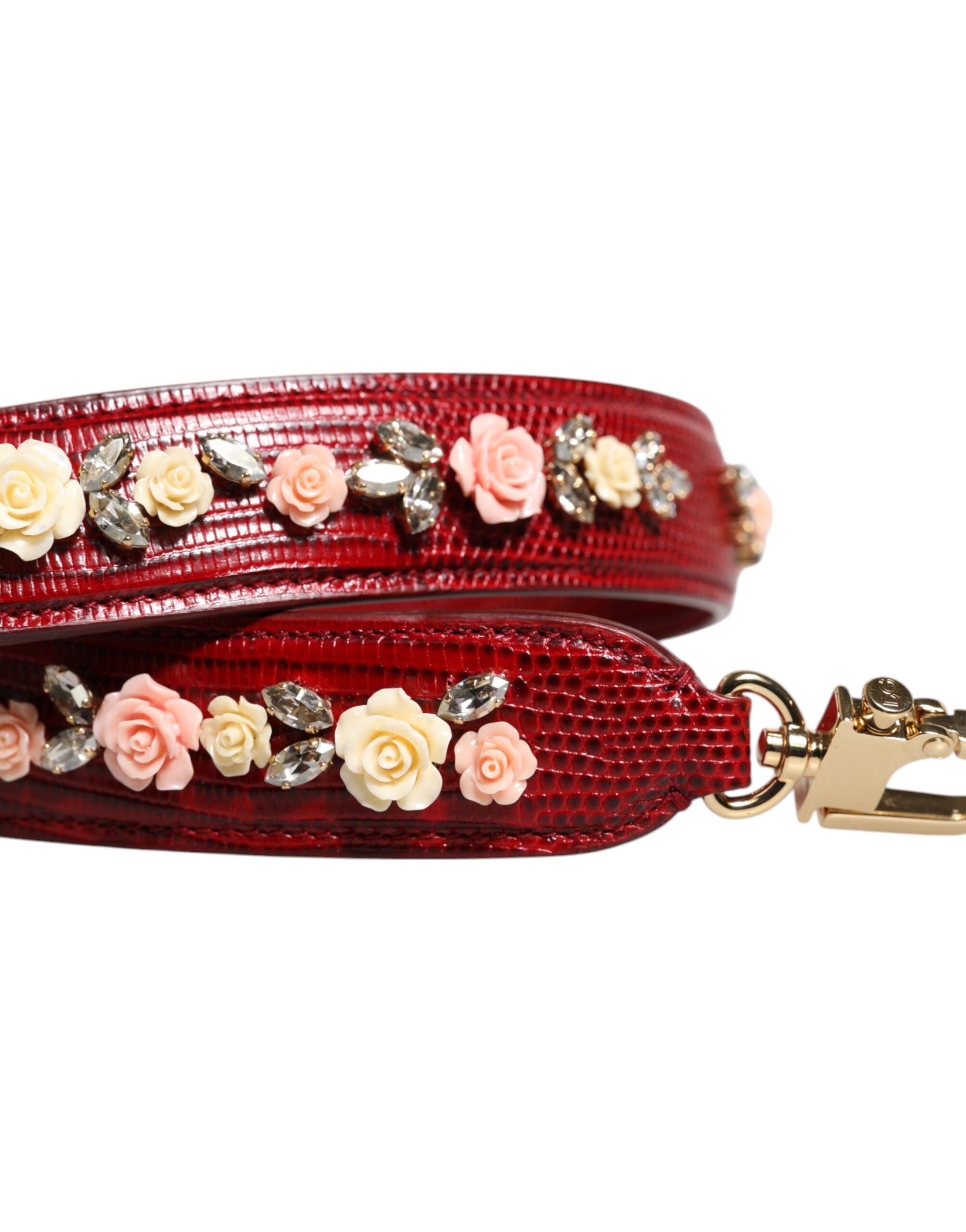 Dolce & Gabbana Red Leather Floral Embellish Bag Shoulder Strap - ACCEXO