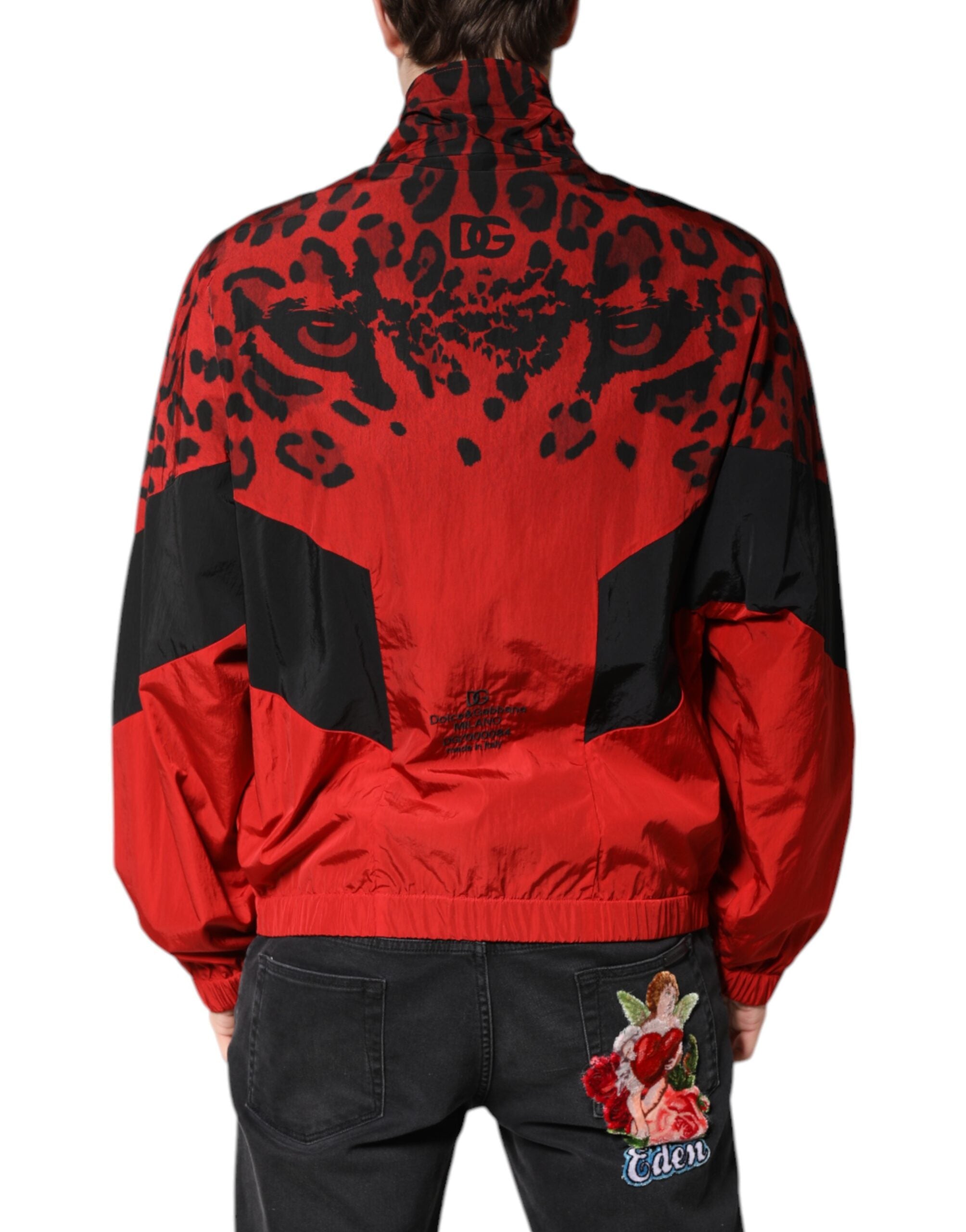 Dolce & Gabbana Red Leopard Nylon Bomber Full Zip Jacket - ACCEXO