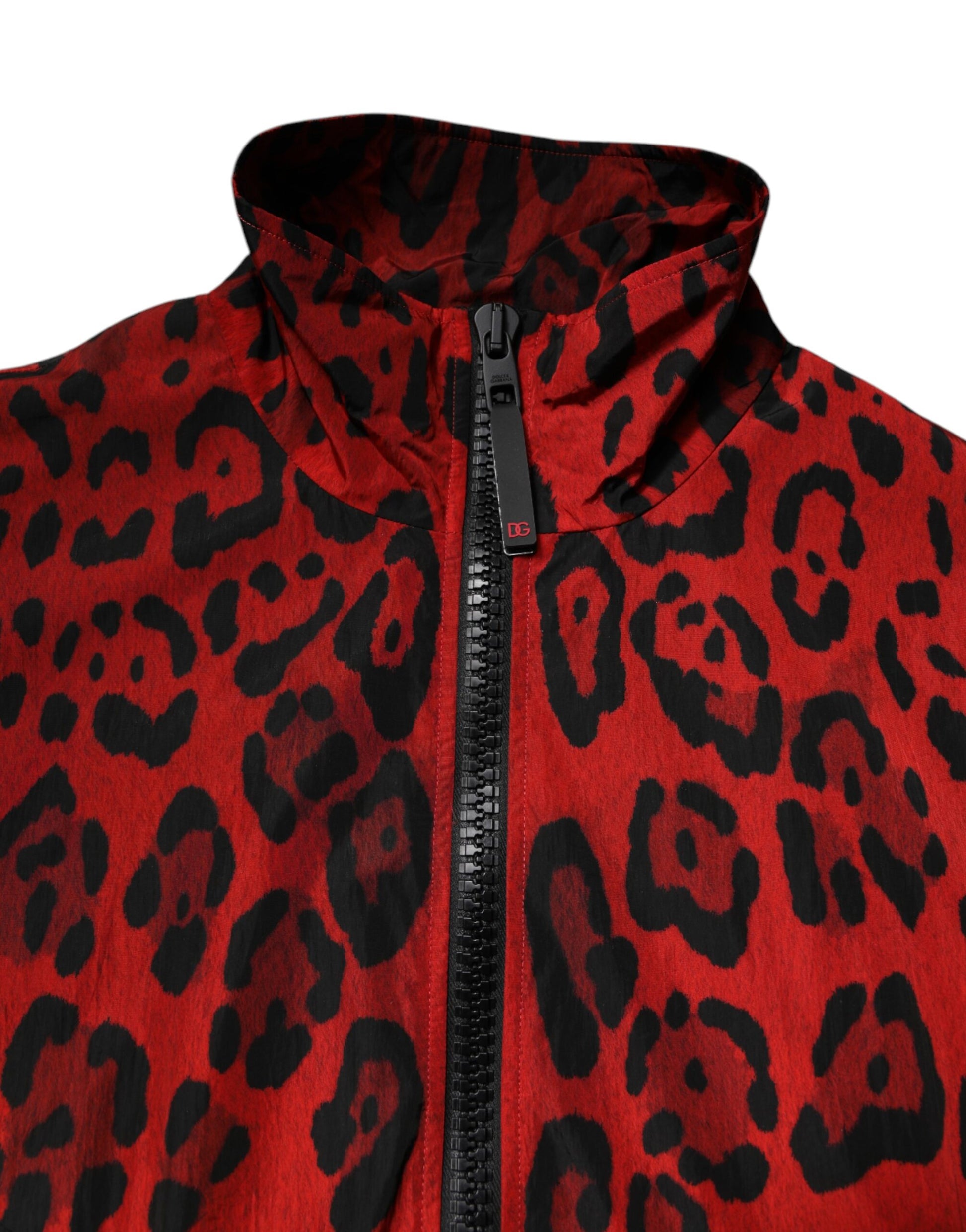 Dolce & Gabbana Red Leopard Nylon Bomber Full Zip Jacket - ACCEXO