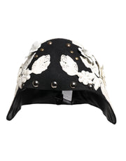 Dolce & Gabbana Black Wool White Floral Gold Leaf Cloche Hat for Women