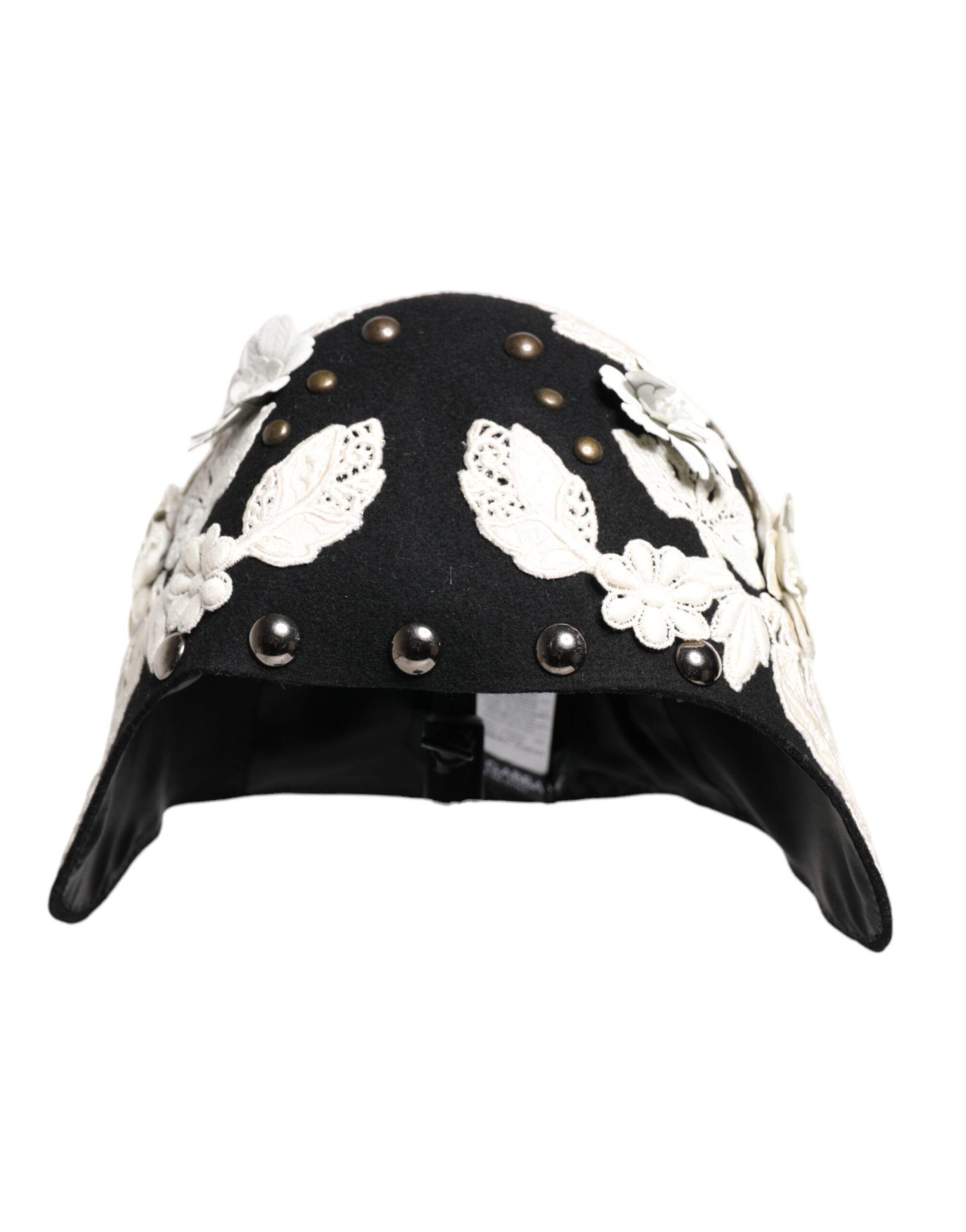 Dolce & Gabbana Black Wool White Floral Gold Leaf Cloche Hat - ACCEXO
