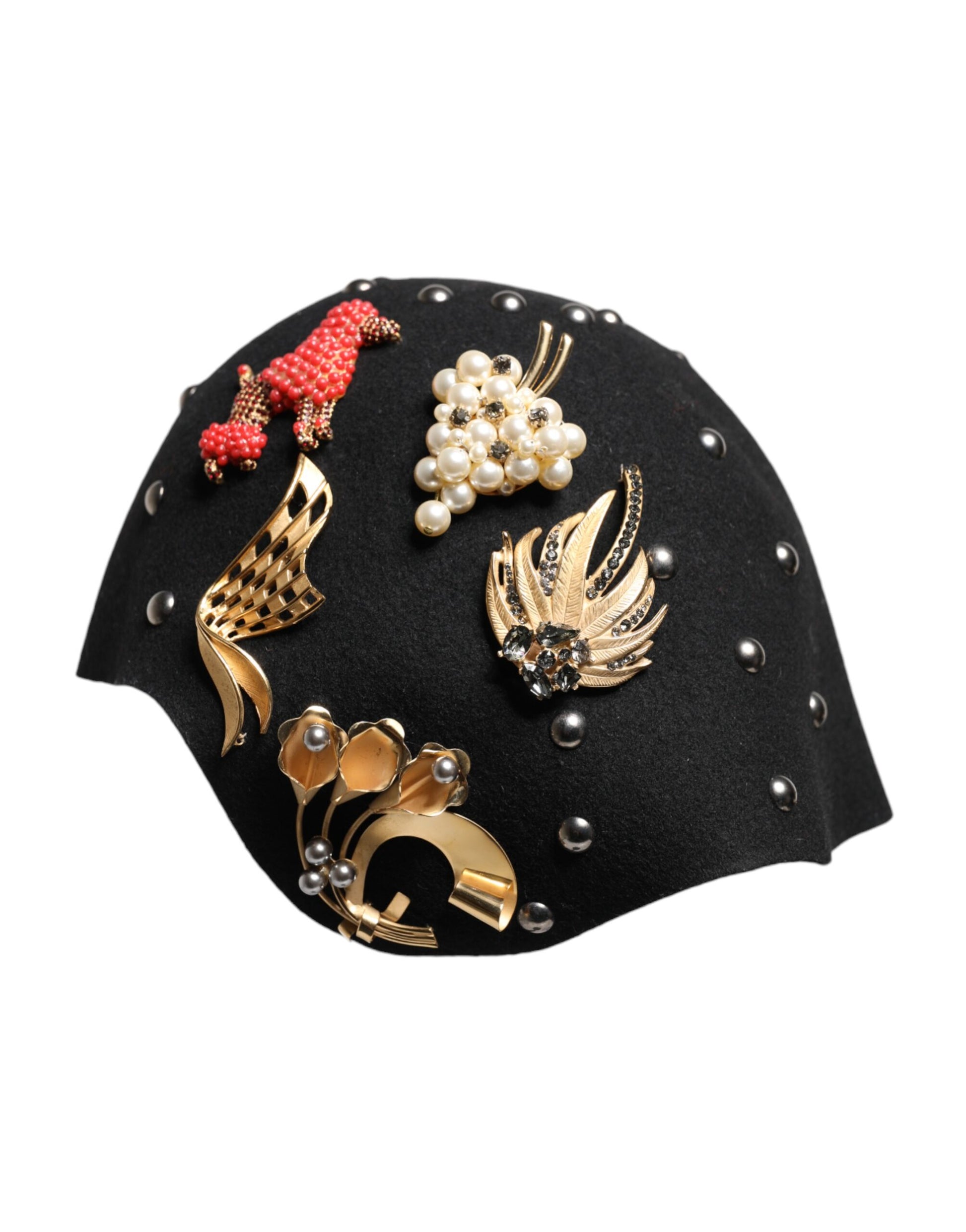 Dolce & Gabbana Black Wool Multicolor Embellished Cloche Hat - ACCEXO