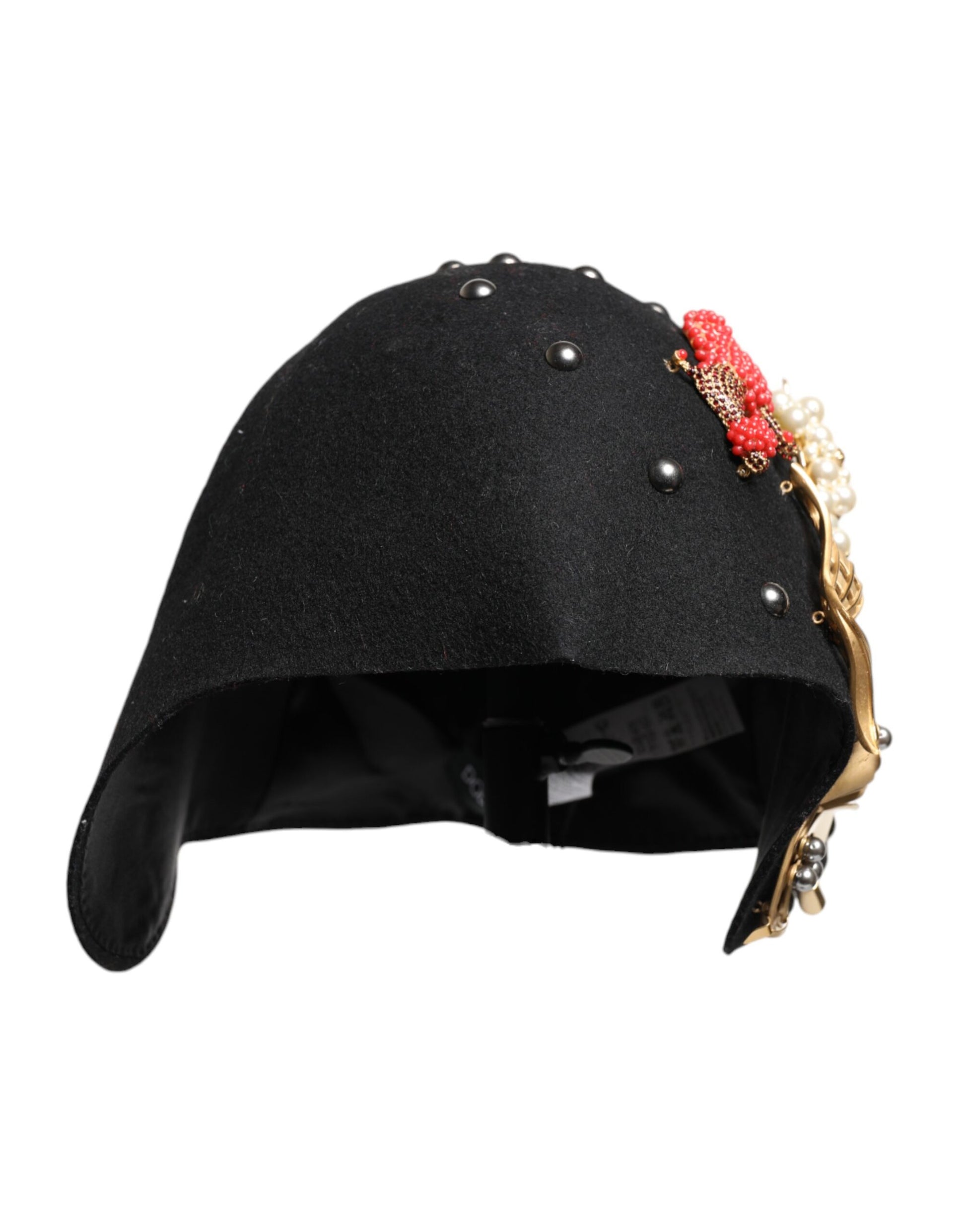 Dolce & Gabbana Black Wool Multicolor Embellished Cloche Hat - ACCEXO