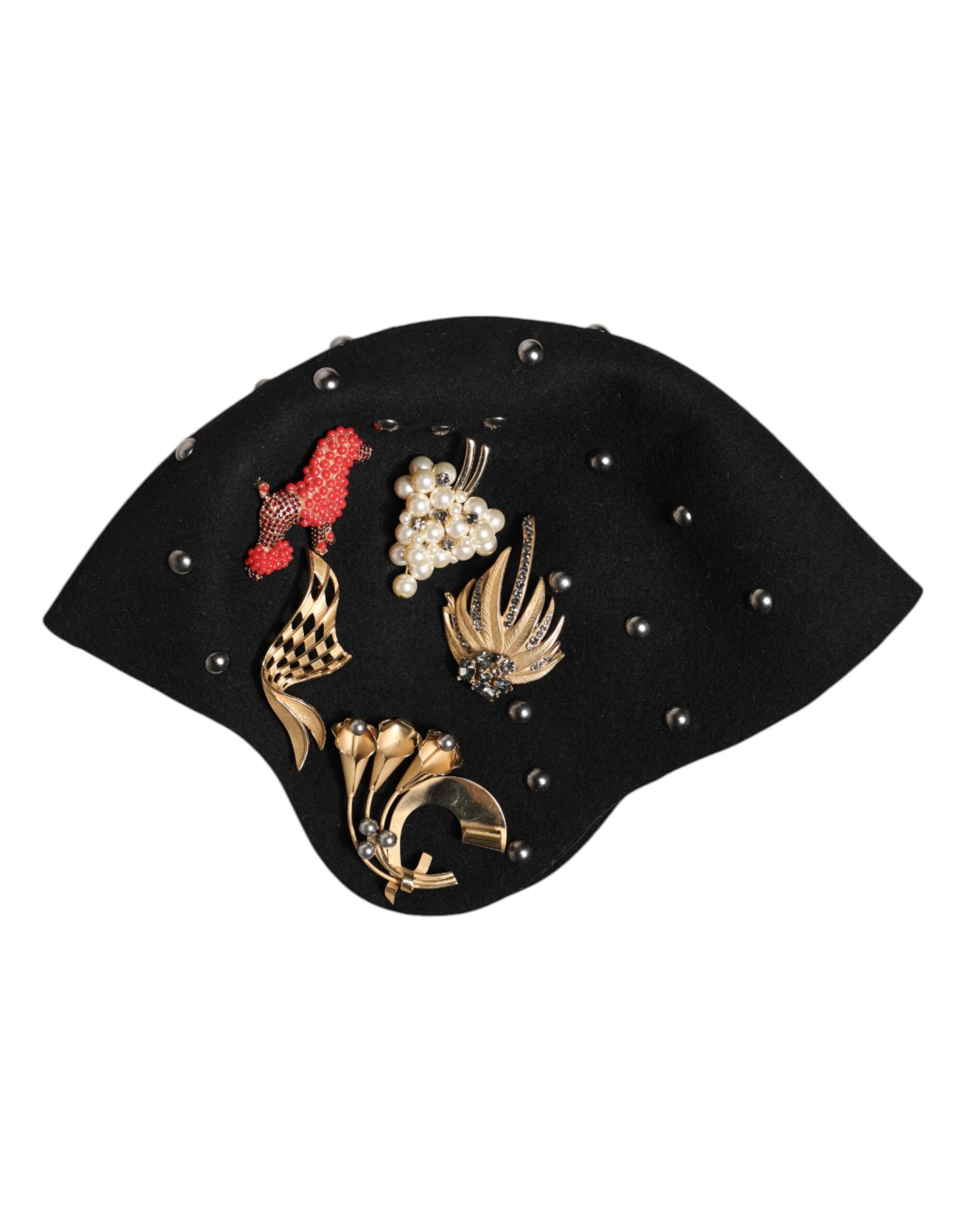 Dolce & Gabbana Black Wool Multicolor Embellished Cloche Hat - ACCEXO