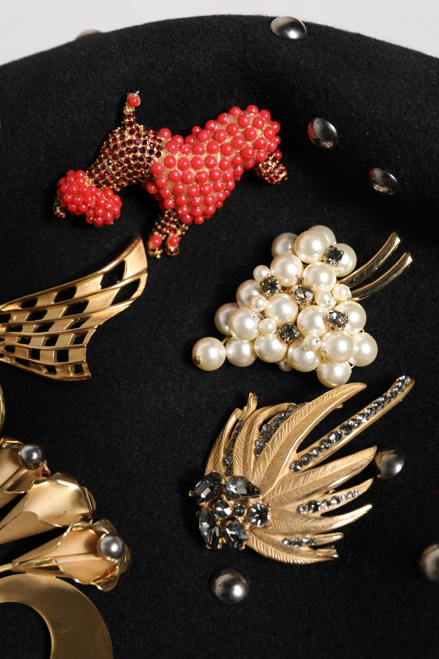 Dolce & Gabbana Black Wool Multicolor Embellished Cloche Hat - ACCEXO