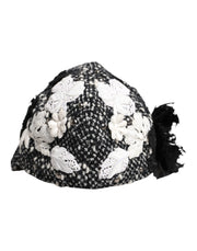 Dolce & Gabbana Black Wool White Floral Embellished Cloche Hat - ACCEXO
