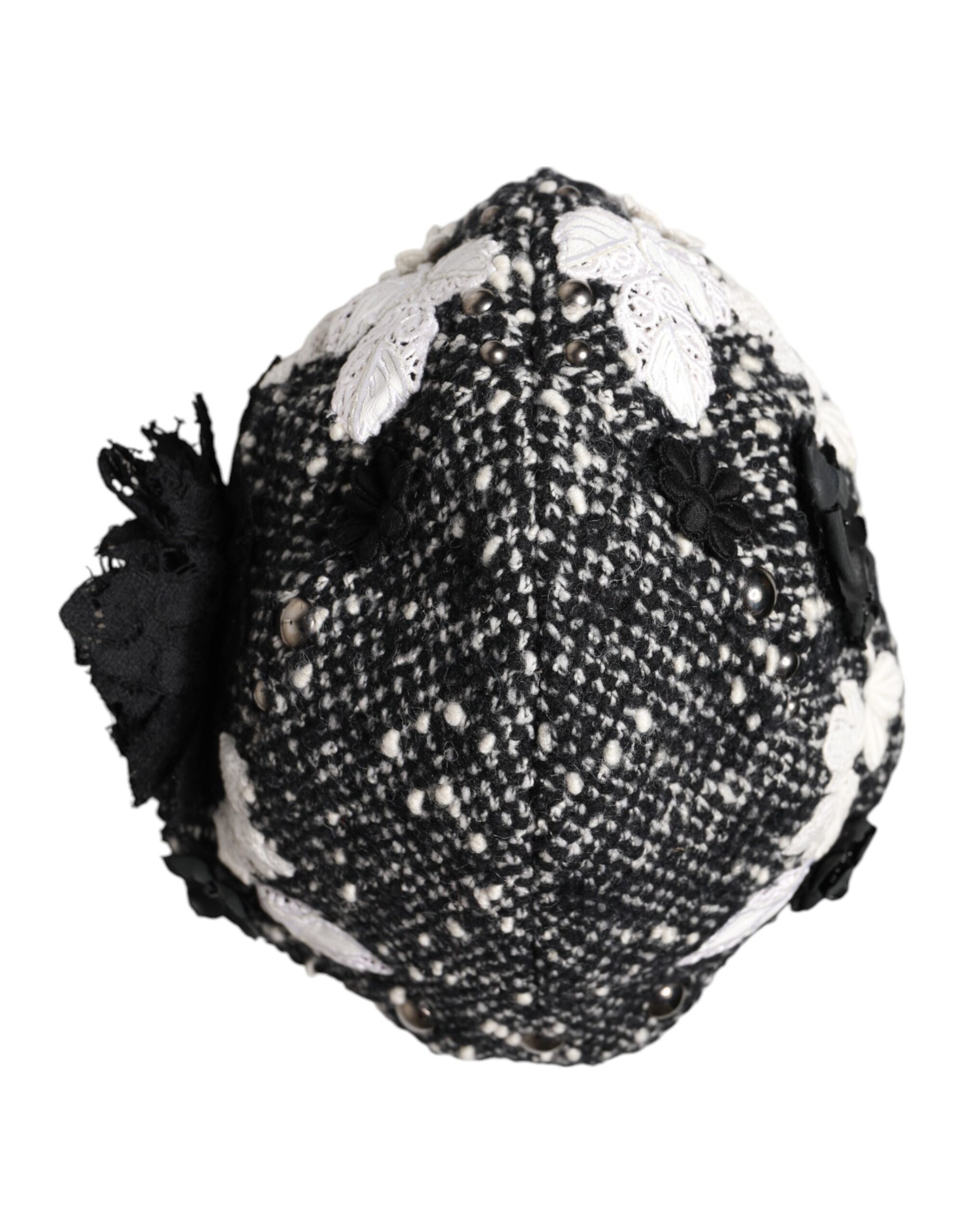 Dolce & Gabbana Black Wool White Floral Embellished Cloche Hat - ACCEXO