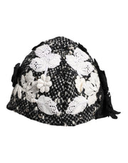 Dolce & Gabbana Black Wool White Floral Embellished Cloche Hat for Women