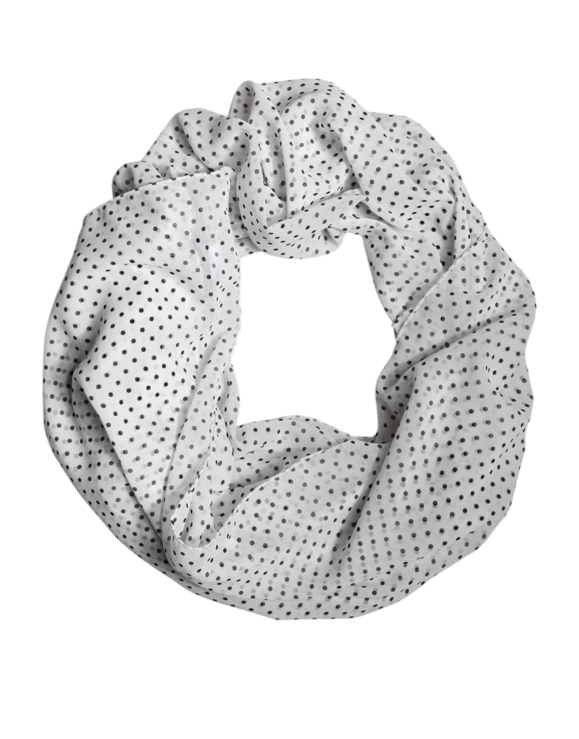 Dolce & Gabbana White Polka Dots Polyester Wrap Shawl Scarf - ACCEXO