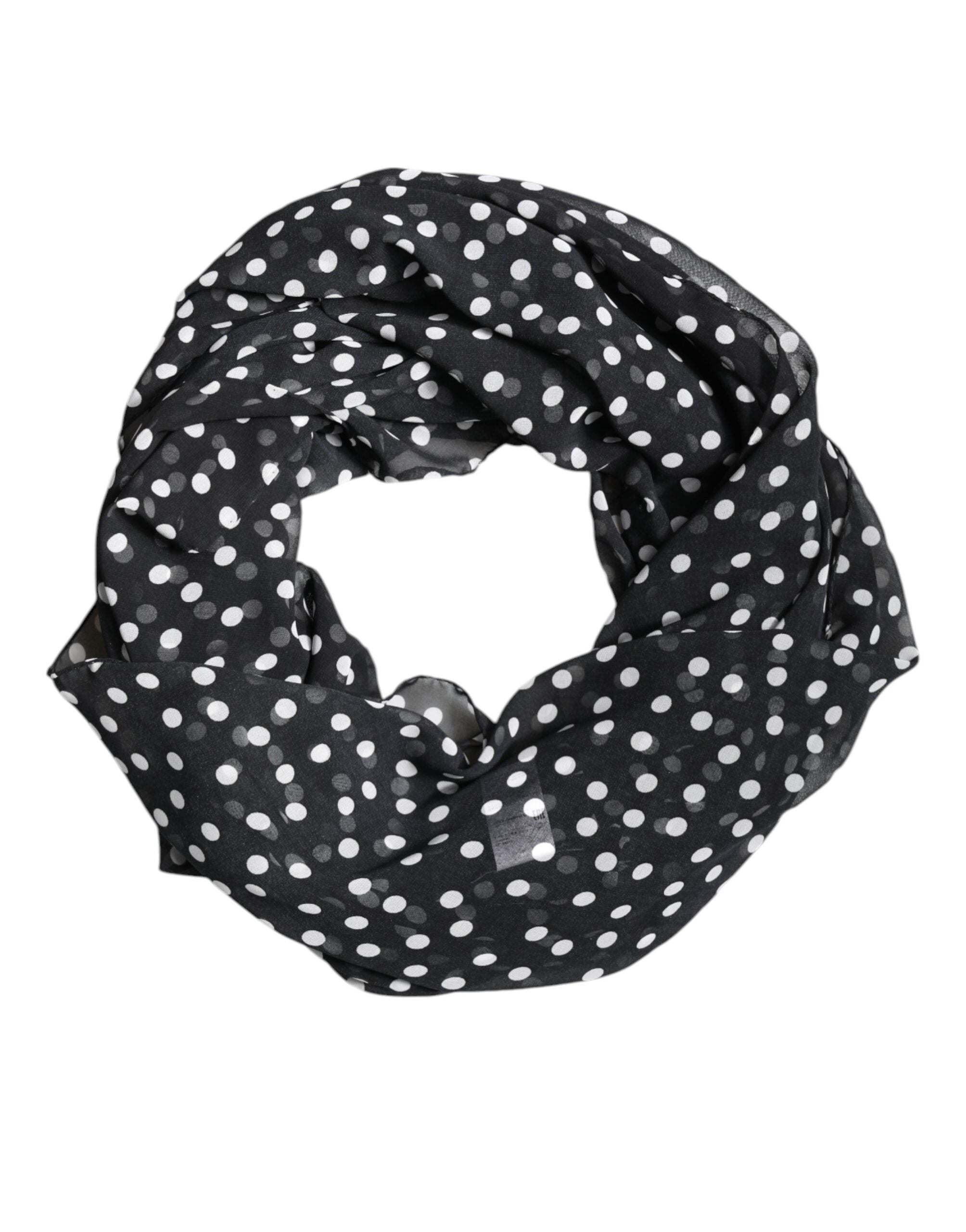 Dolce & Gabbana Black Polka Dots Polyester Wrap Shawl Scarf - ACCEXO
