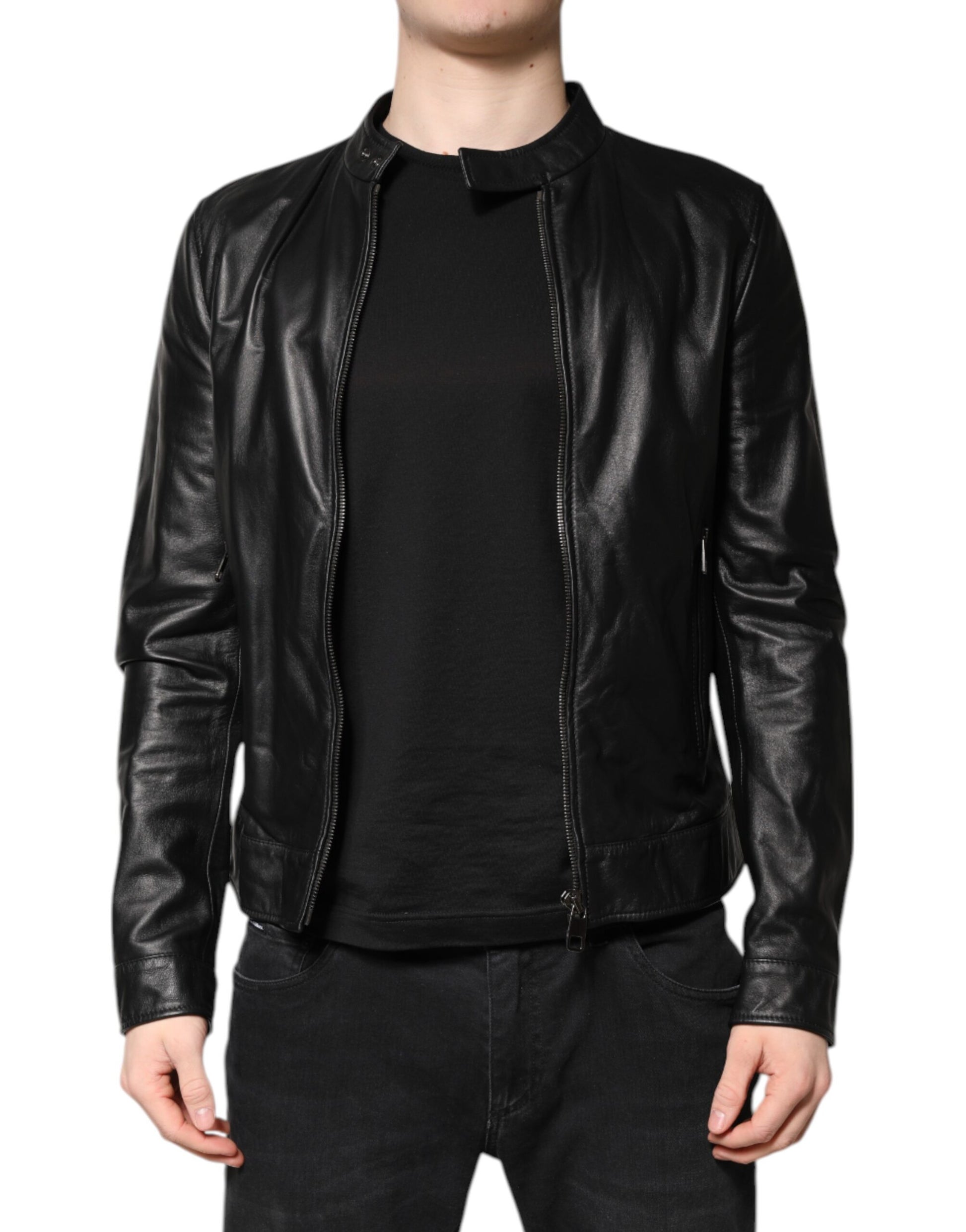 Dolce & Gabbana Black Sheep Leather Biker Full Zip Jacket - ACCEXO