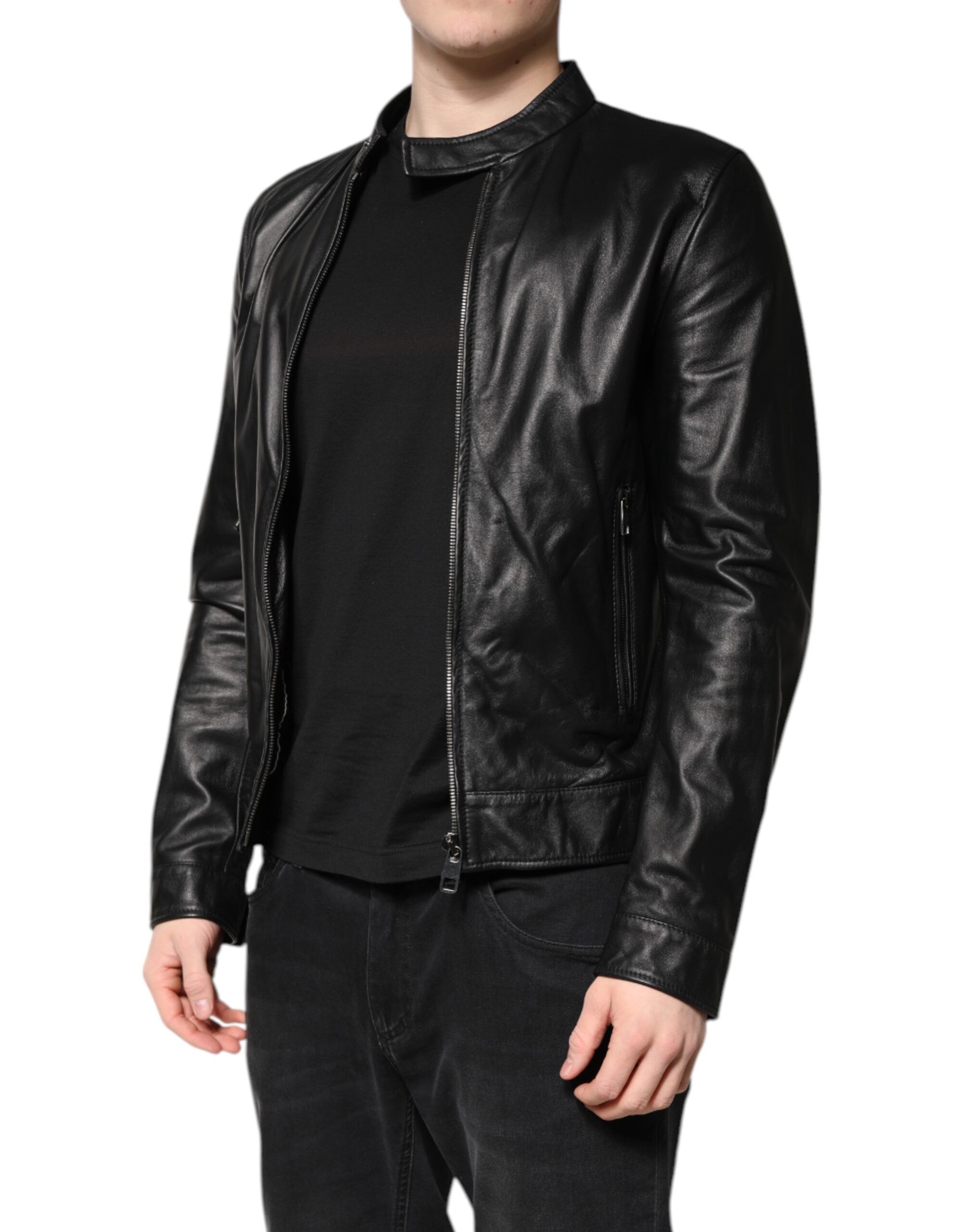 Dolce & Gabbana Black Sheep Leather Biker Full Zip Jacket - ACCEXO