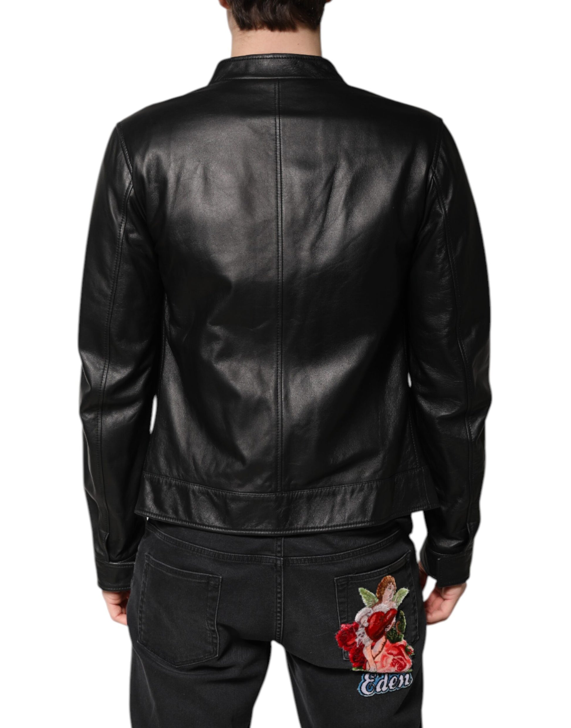 Dolce & Gabbana Black Sheep Leather Biker Full Zip Jacket - ACCEXO