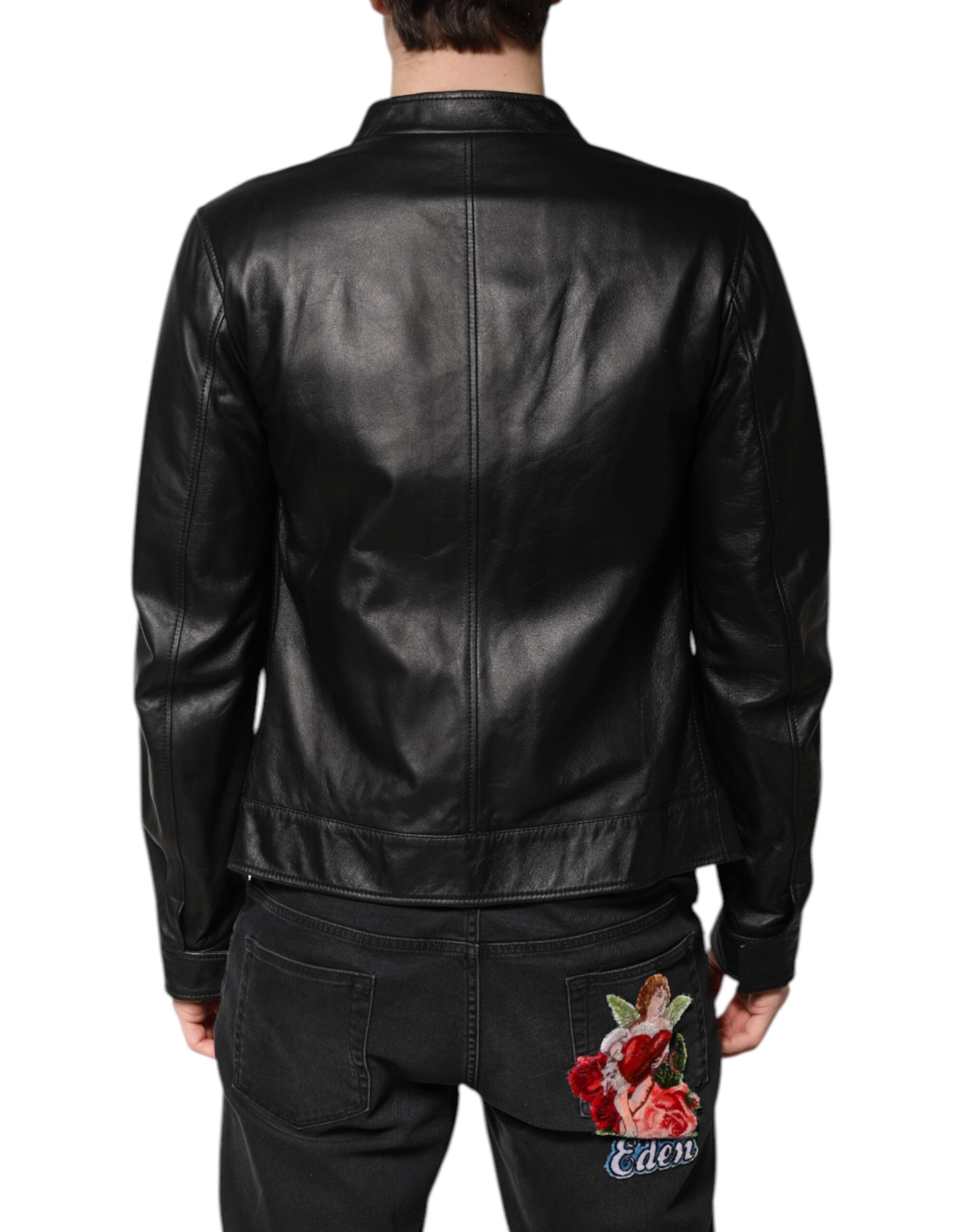 Dolce & Gabbana Black Sheep Leather Biker Full Zip Jacket - ACCEXO