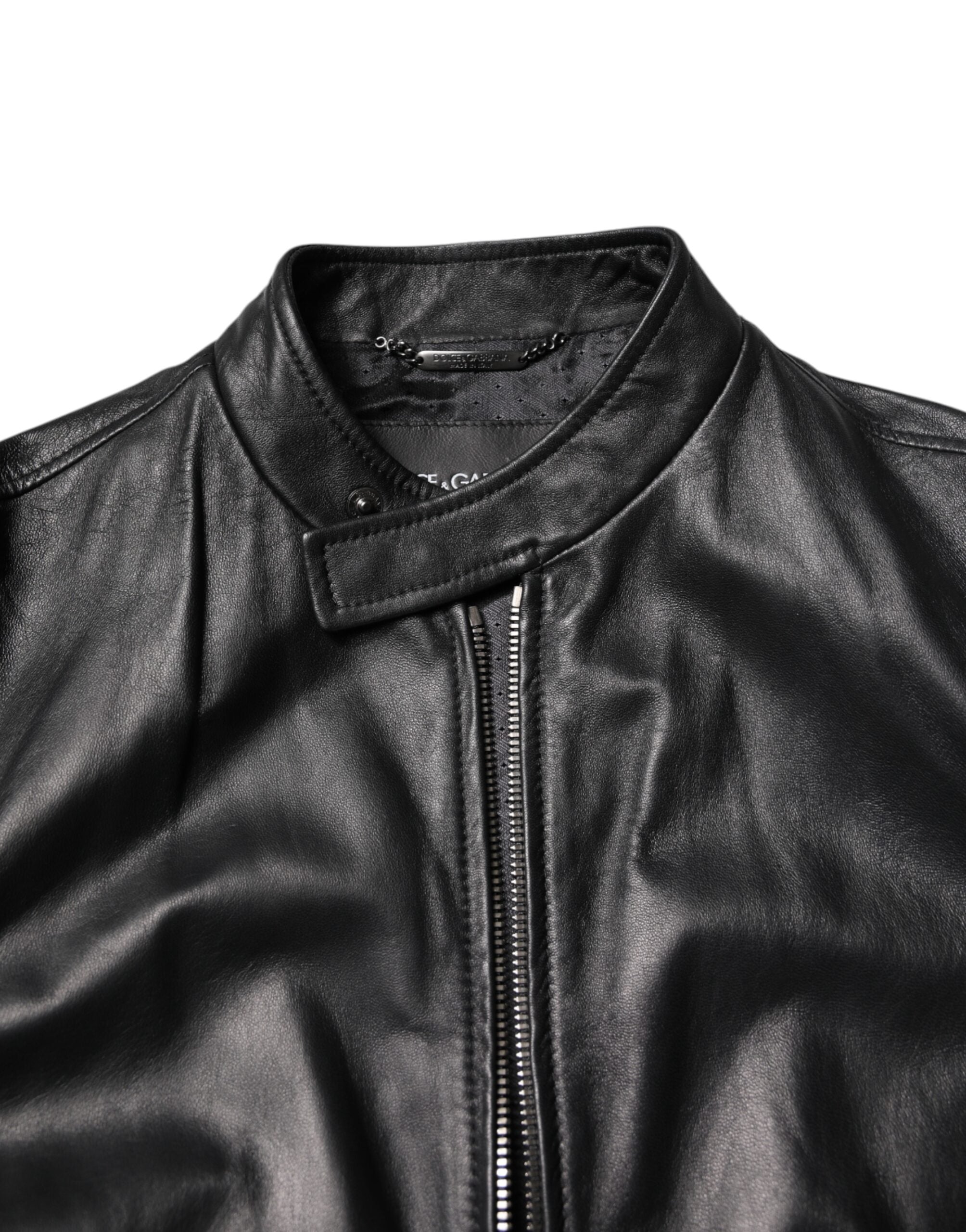 Dolce & Gabbana Black Sheep Leather Biker Full Zip Jacket - ACCEXO