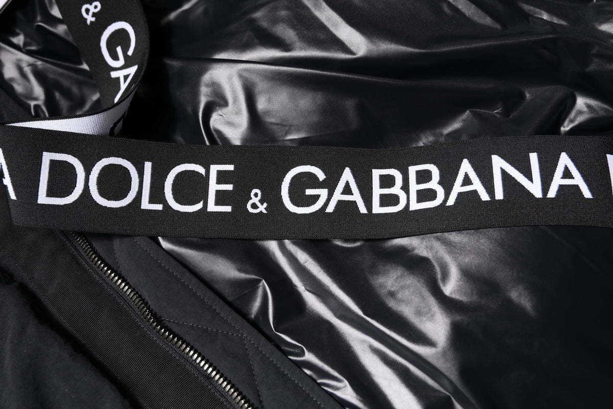 Dolce & Gabbana Black Nylon Full Zip Hooded Parka Jacket