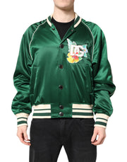 Dolce & Gabbana Green Floral DG Logo Full Zip Bomber Jacket - ACCEXO