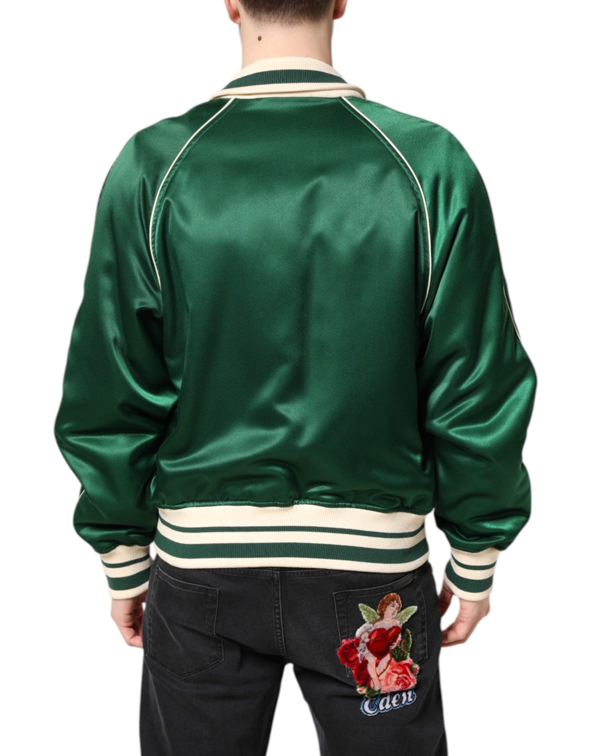 Dolce & Gabbana Green Floral DG Logo Full Zip Bomber Jacket - ACCEXO