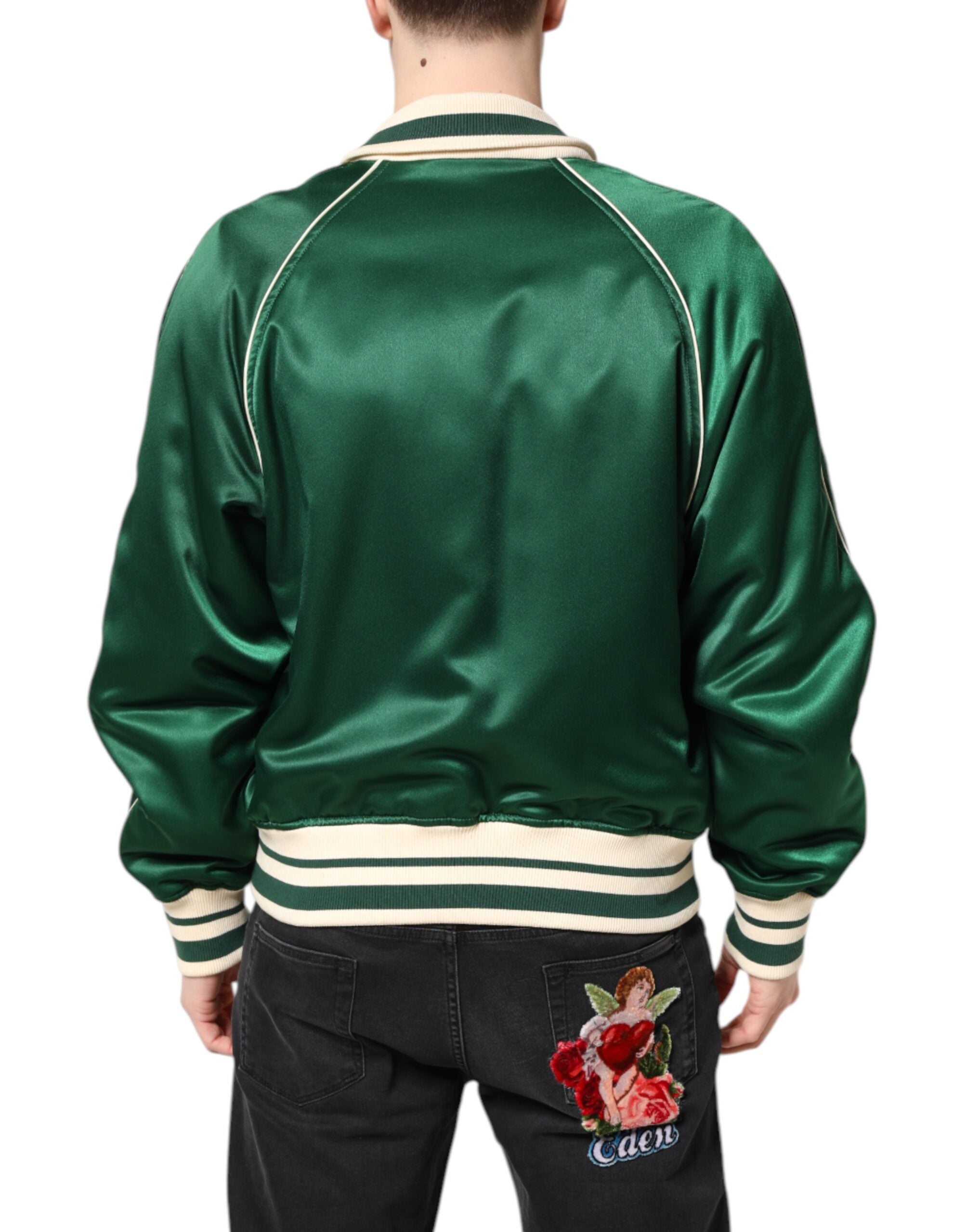 Dolce & Gabbana Green Floral DG Logo Full Zip Bomber Jacket - ACCEXO