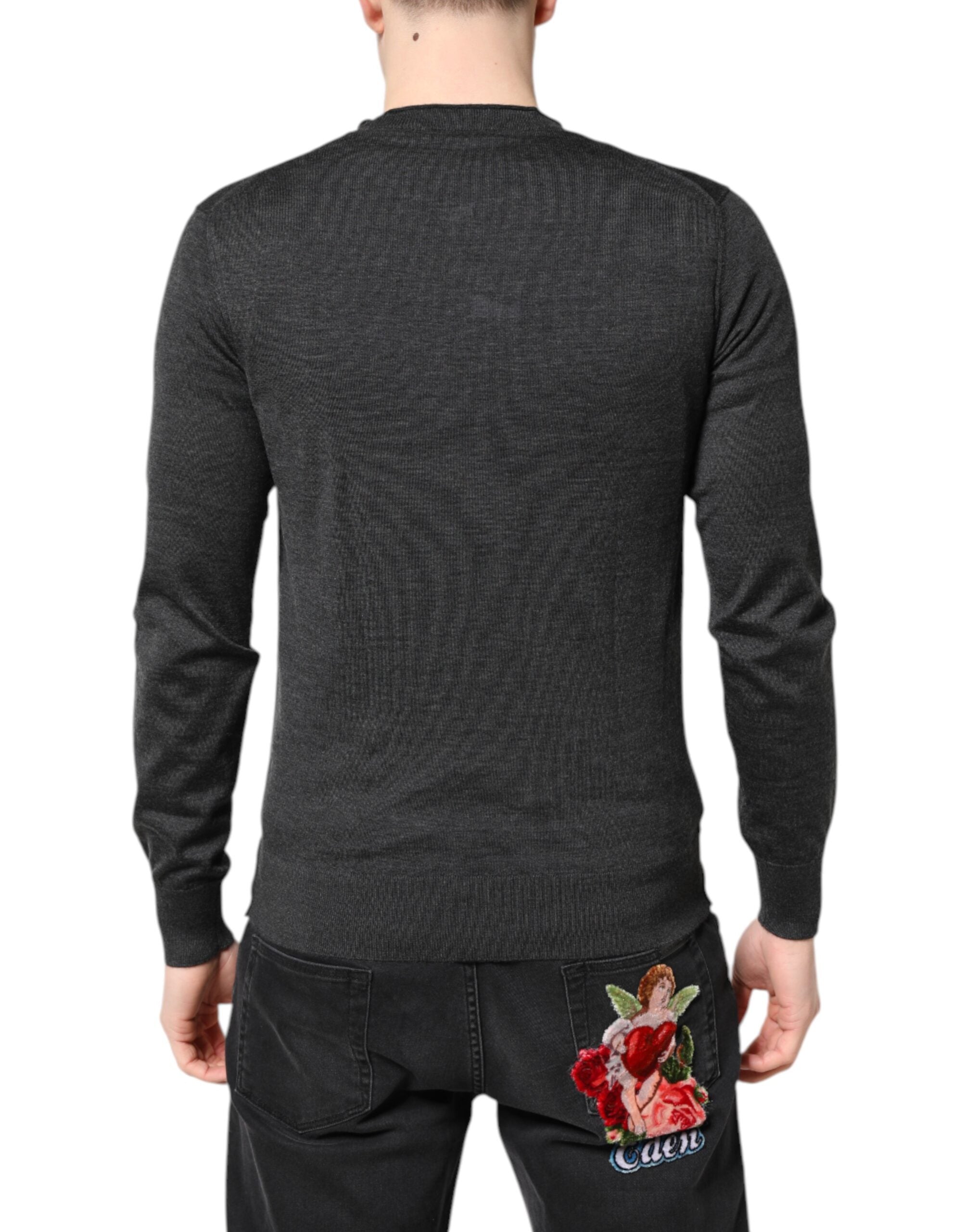 Dolce & Gabbana Gray Embroidery Knit Men Pullover Sweater - ACCEXO