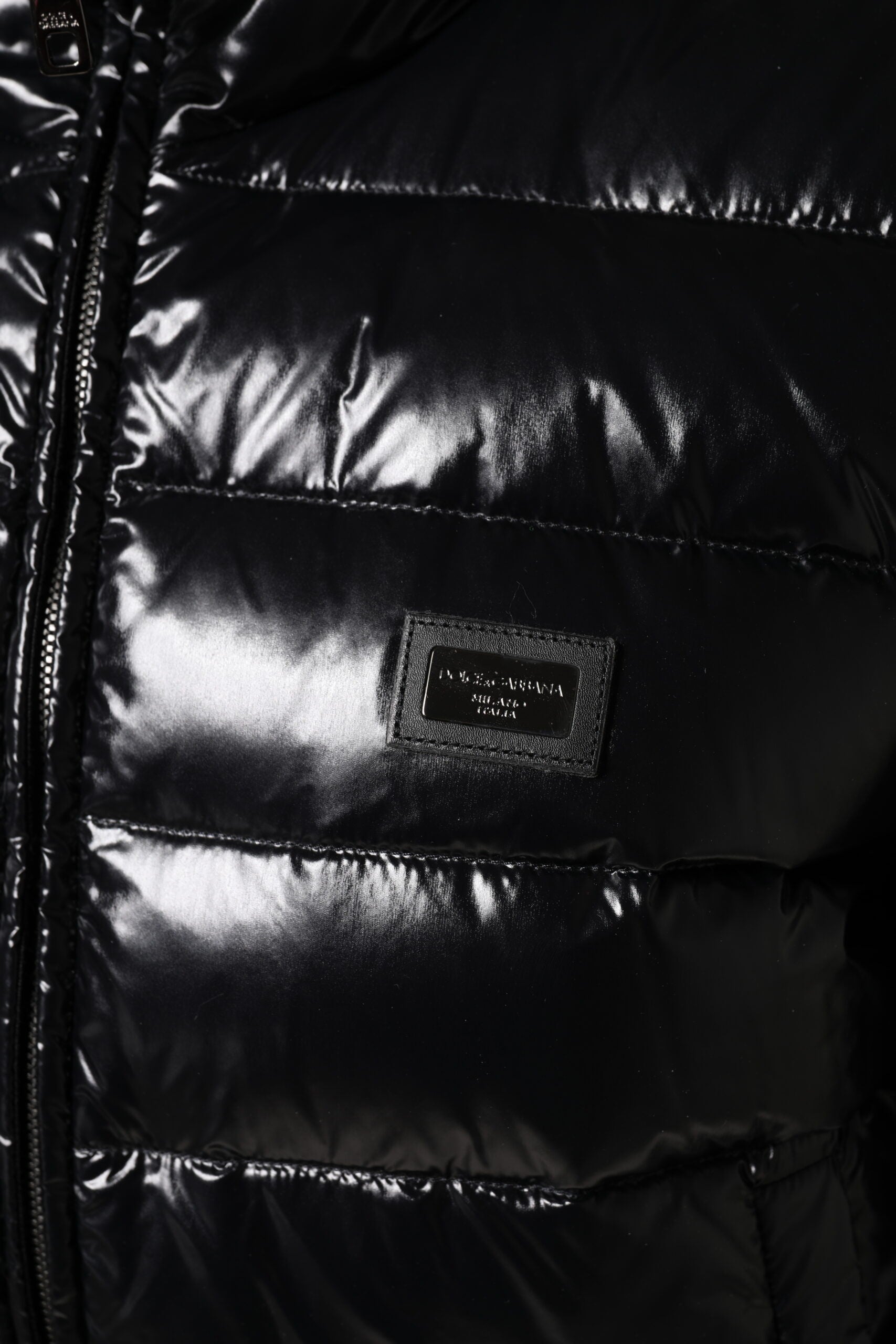 Dolce & Gabbana Black Logo Plaque Full Zip Puffer Jacket