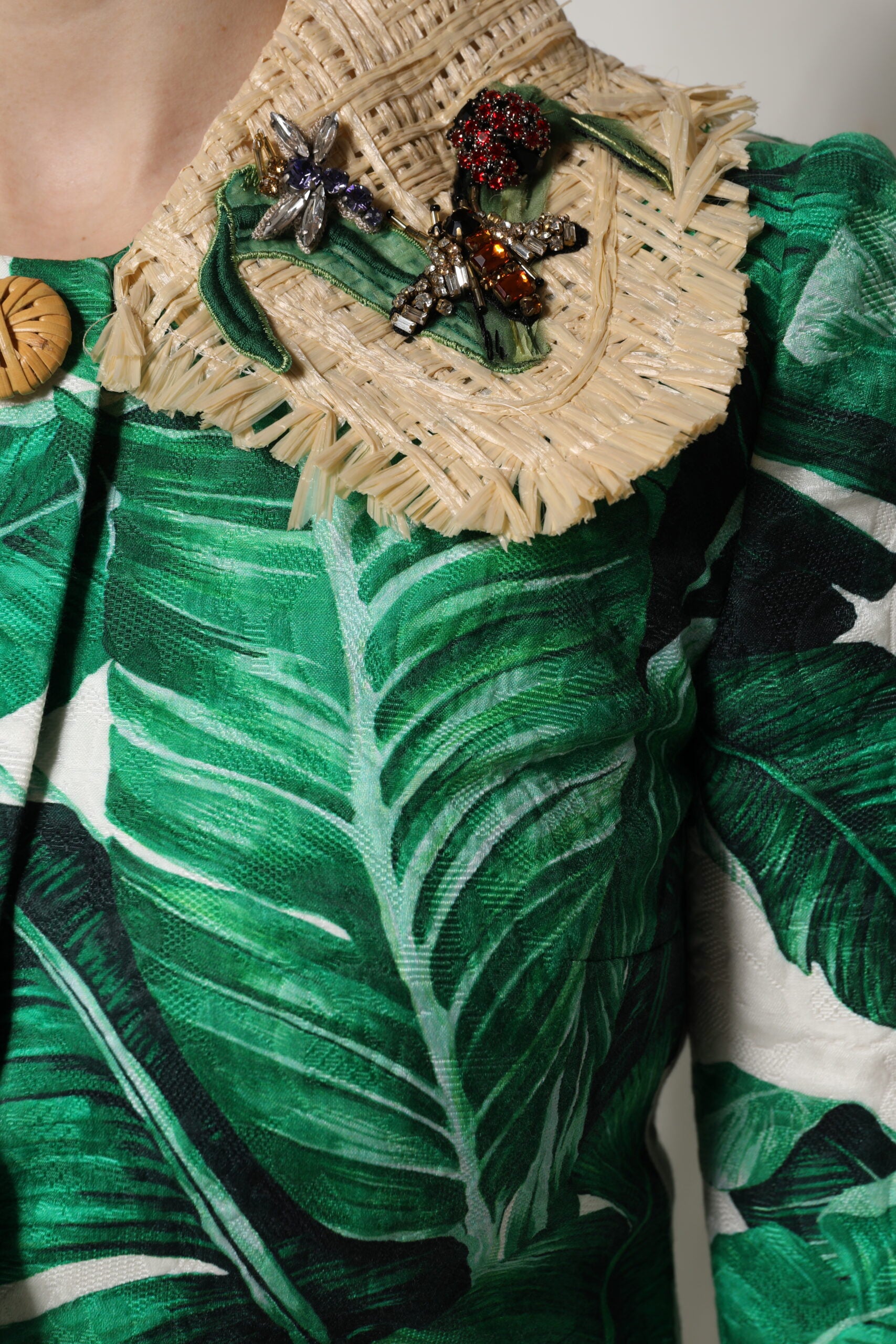 Dolce & Gabbana Multicolor Leaf Print Embellished Trenchcoat Jacket - ACCEXO