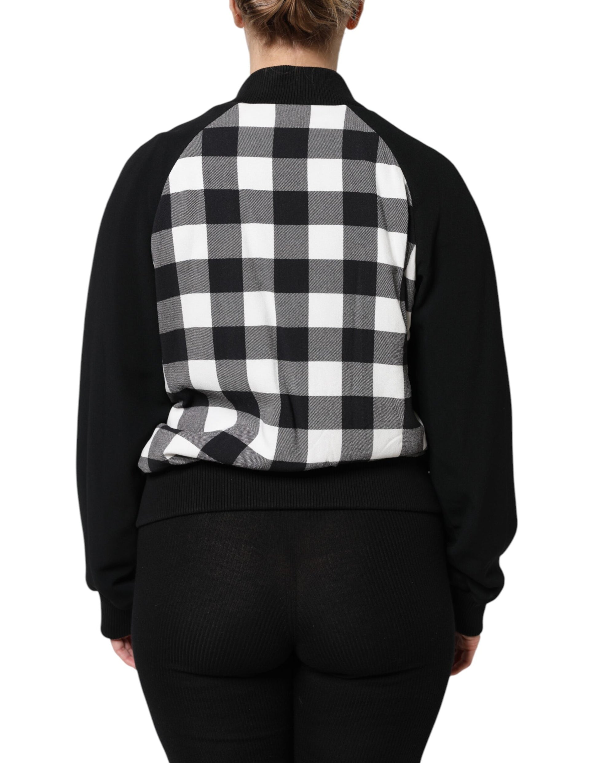 Dolce & Gabbana Black White Check Floral Button Down Jacket - ACCEXO